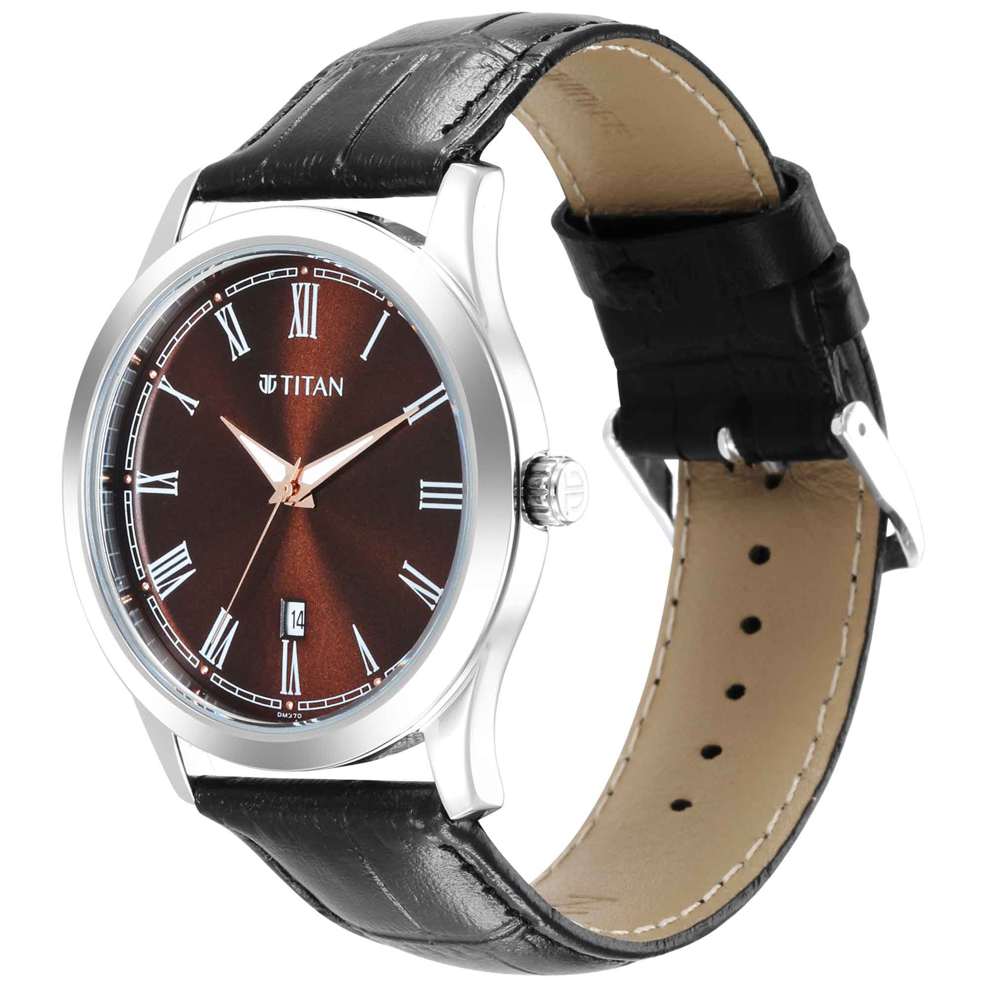 Titan Quartz Analog Dark Brown Dial Leather Strap Watch for Men - Image 4