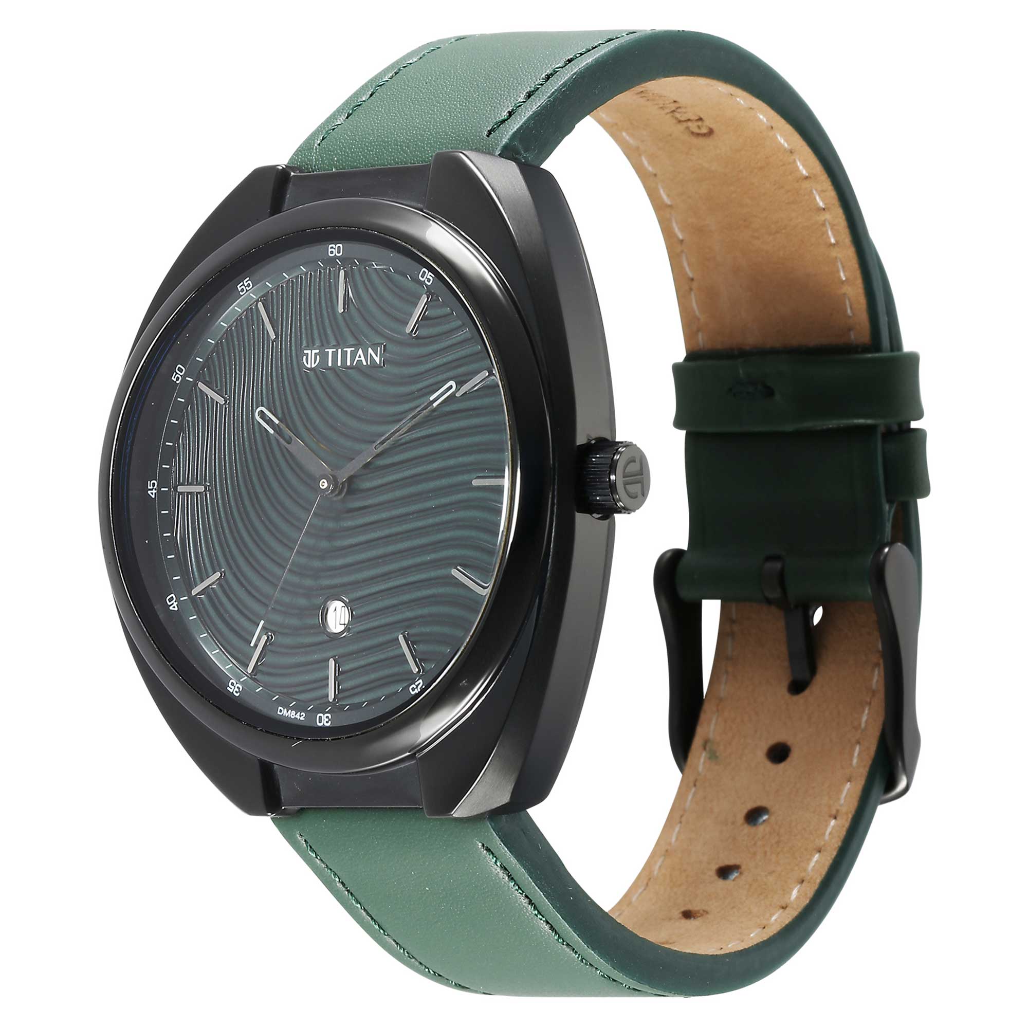 Titan Quartz Analog Green Dial Leather Strap Watch for Men - Image 4