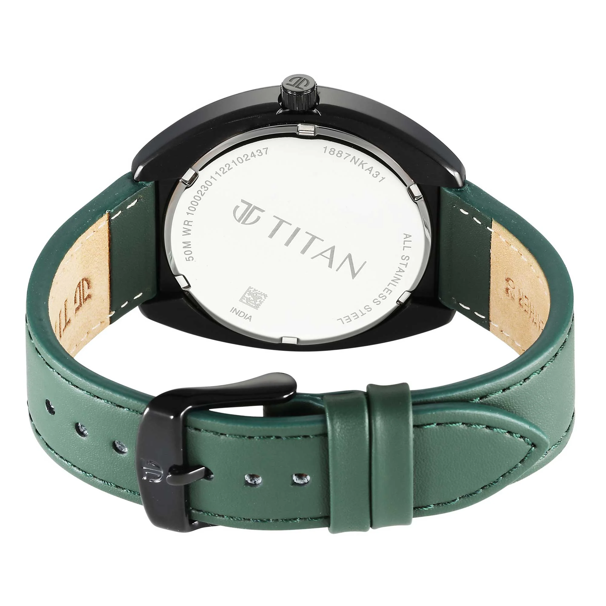 Titan Quartz Analog Green Dial Leather Strap Watch for Men - Image 6