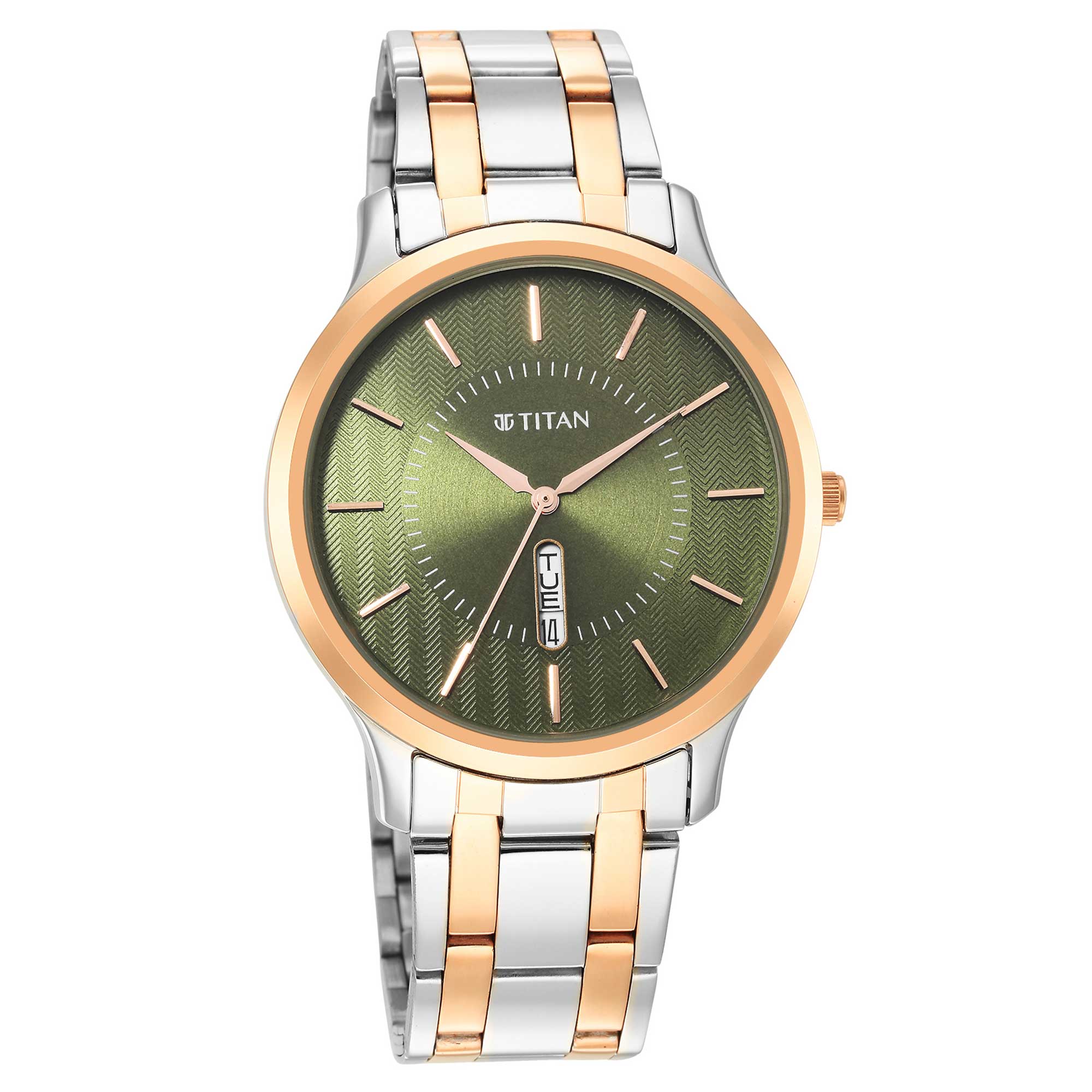 Titan Quartz Analog Green Dial Stainless Steel Strap Watch for Men - Image 3