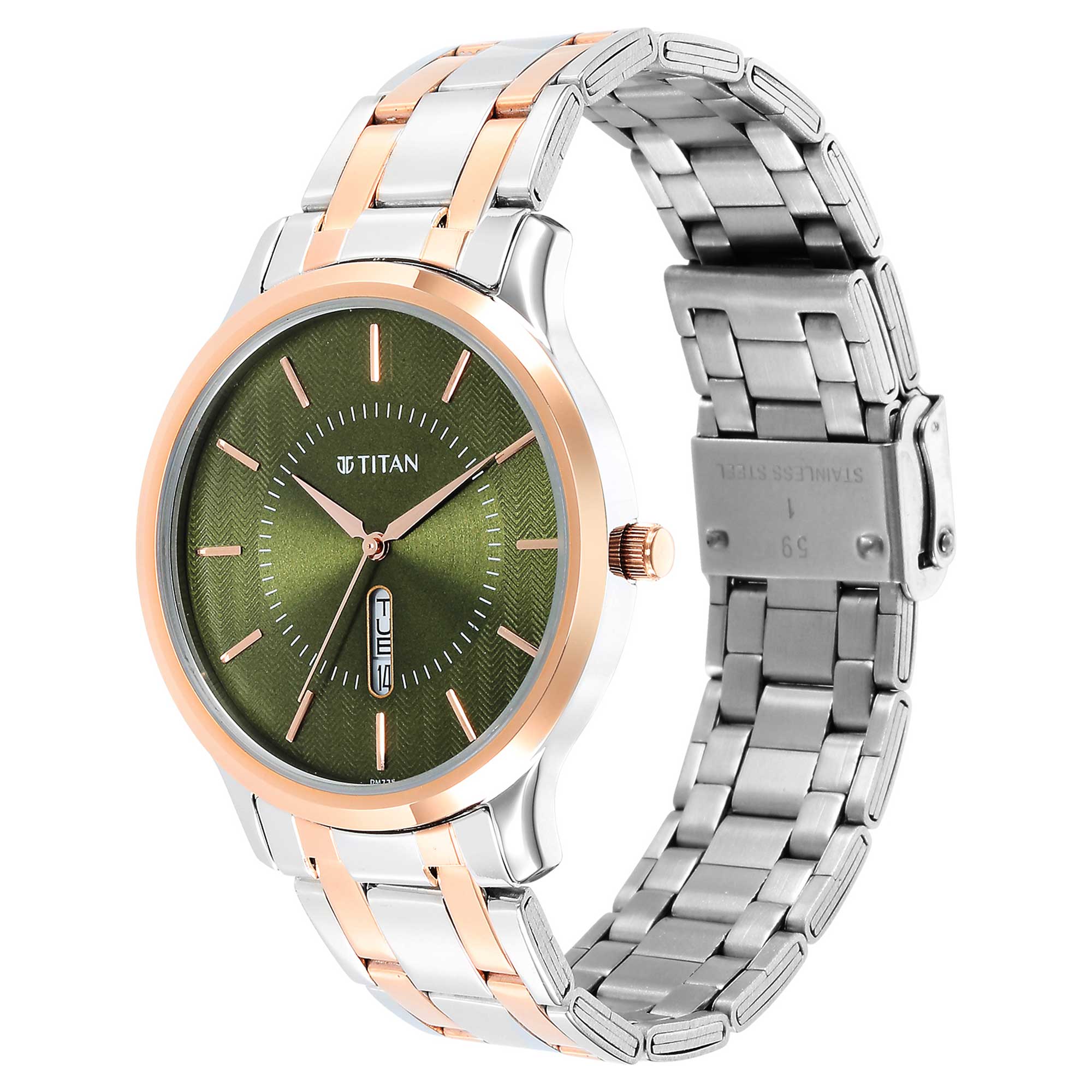 Titan Quartz Analog Green Dial Stainless Steel Strap Watch for Men - Image 4