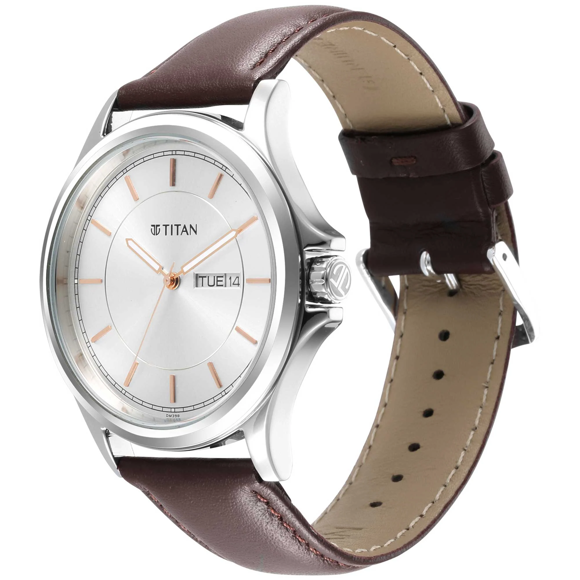 Titan Quartz Analog Silver White Dial Leather Strap Watch for Men - Image 3