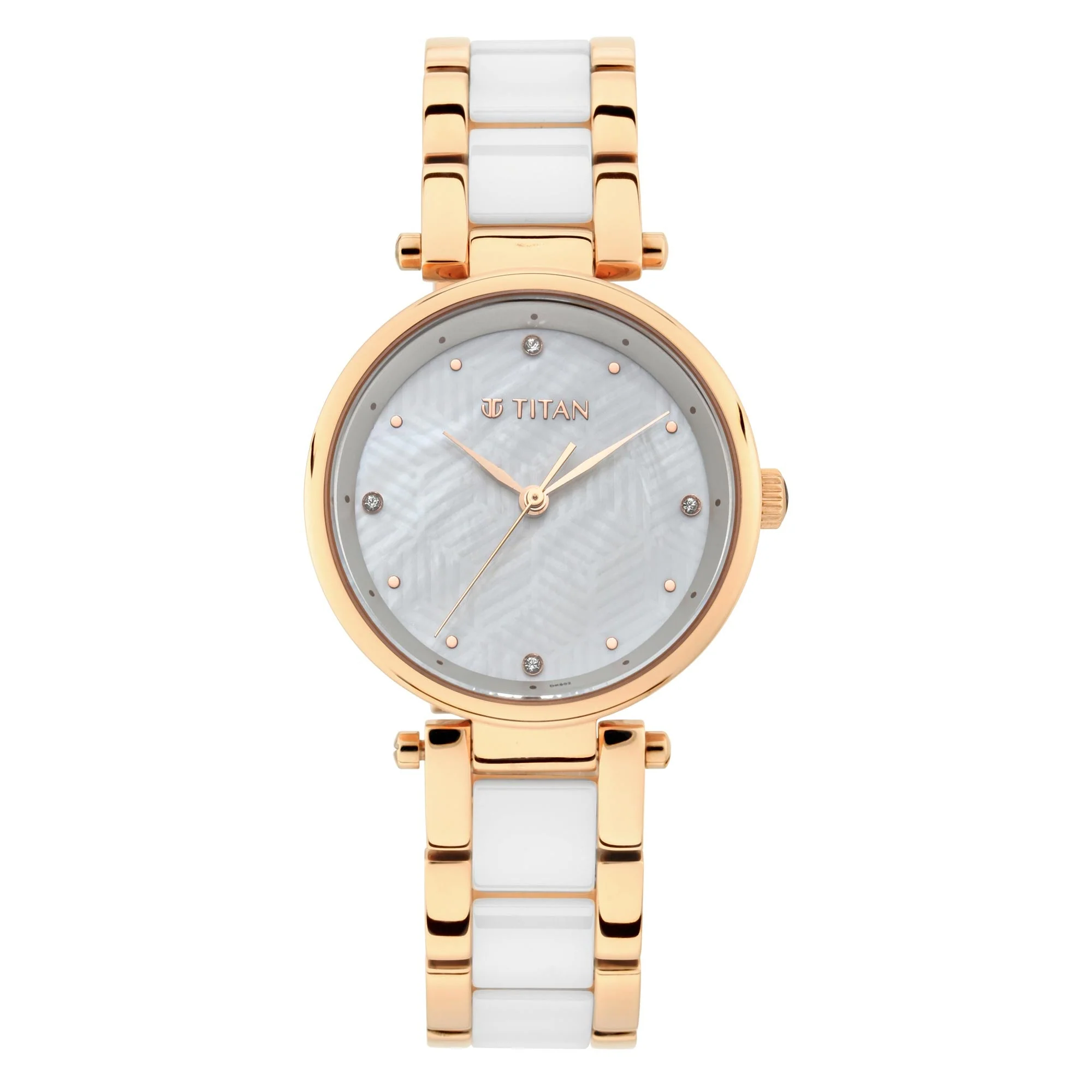 Titan Quartz Analog White Dial Ceramic Strap Watch for Women - Image 2