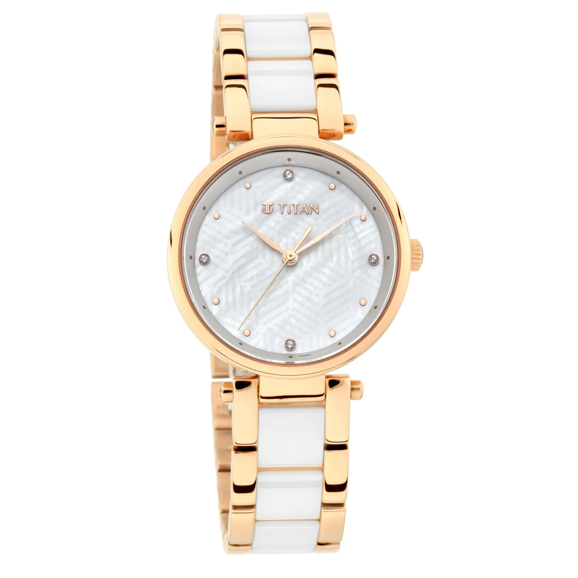 Titan Quartz Analog White Dial Ceramic Strap Watch for Women - Image 3