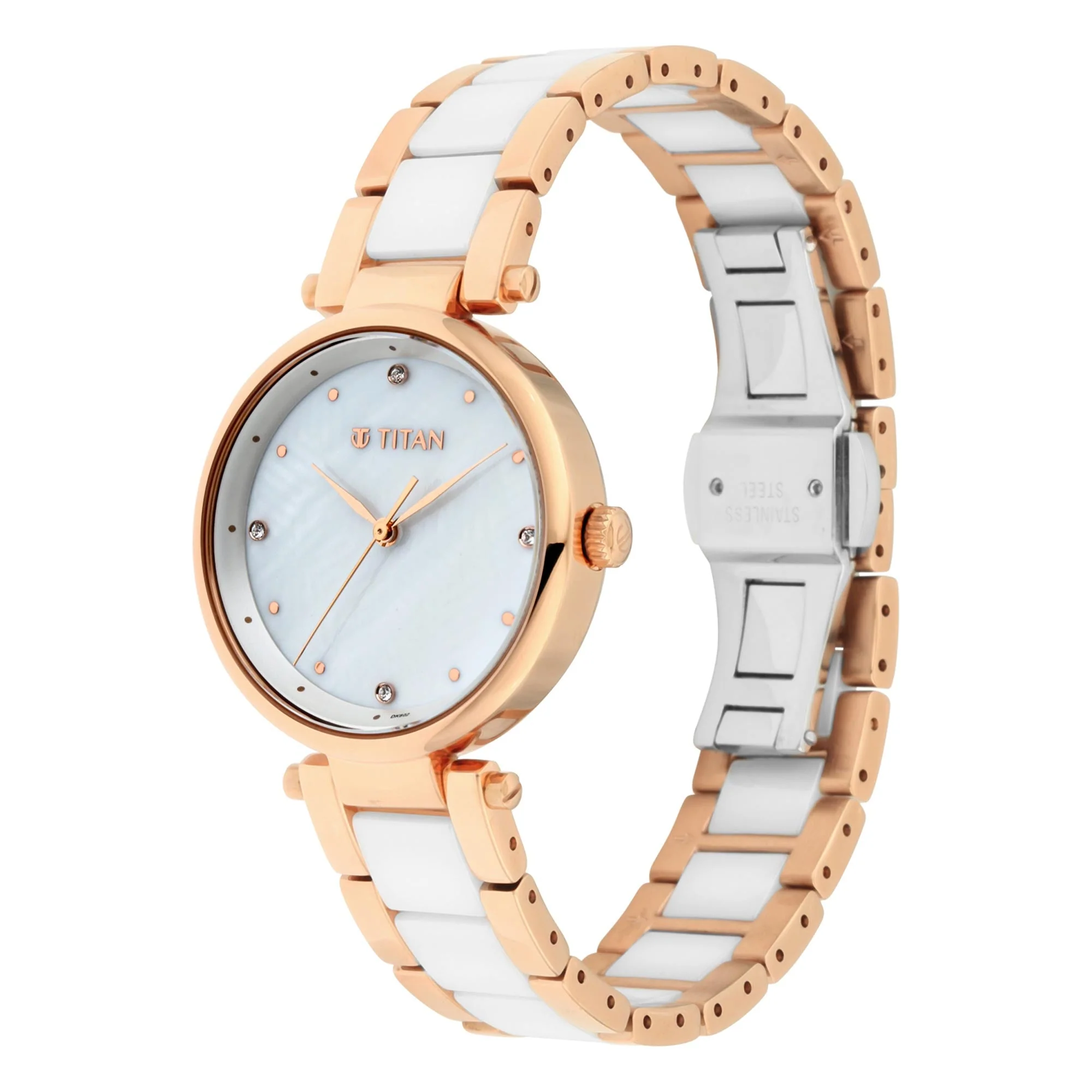 Titan Quartz Analog White Dial Ceramic Strap Watch for Women - Image 4