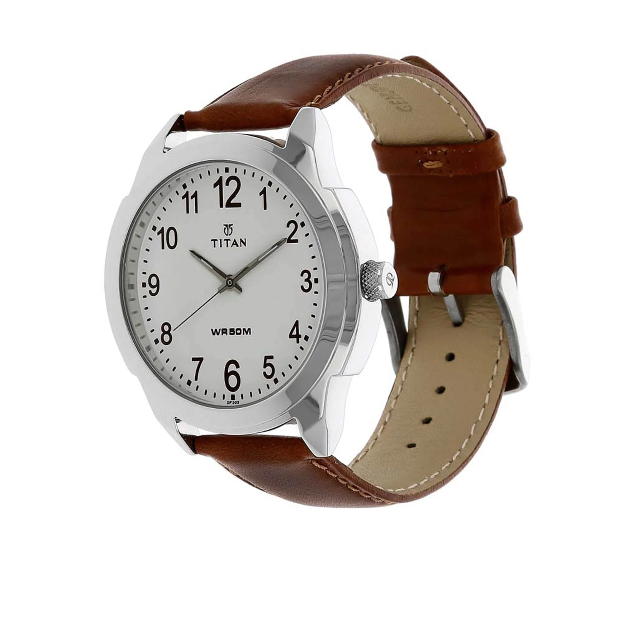 Titan Quartz Analog White Dial Leather Strap Watch for Men - Image 2