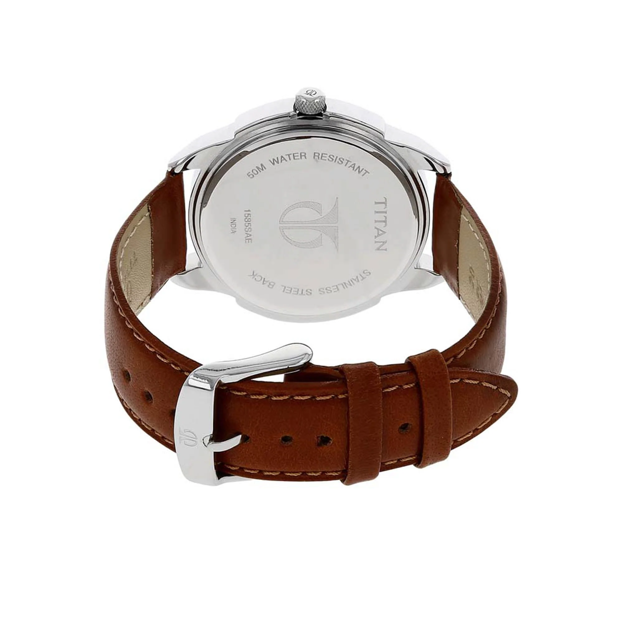 Titan Quartz Analog White Dial Leather Strap Watch for Men - Image 4