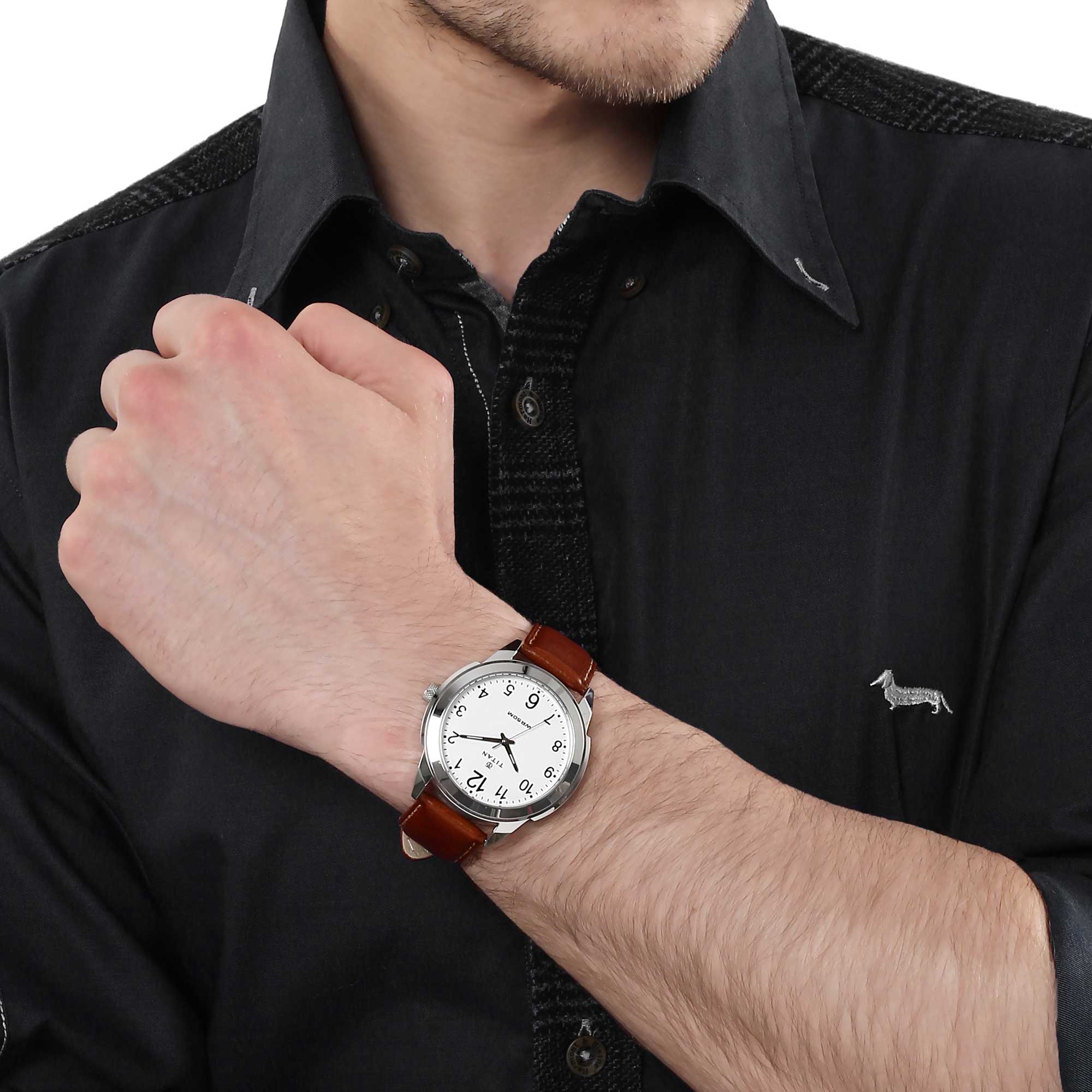 Titan Quartz Analog White Dial Leather Strap Watch for Men - Image 6
