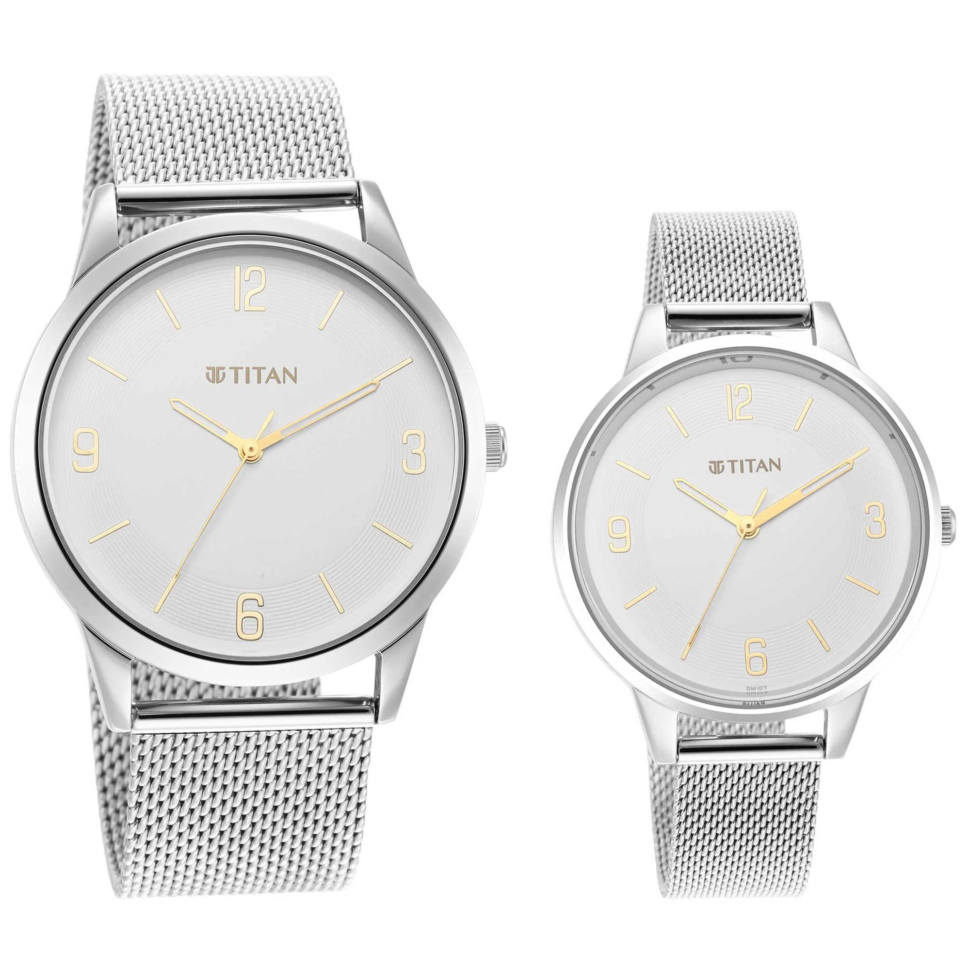 Titan Quartz Analog White Dial Stainless Steel Strap Watch for Couple - Image 3