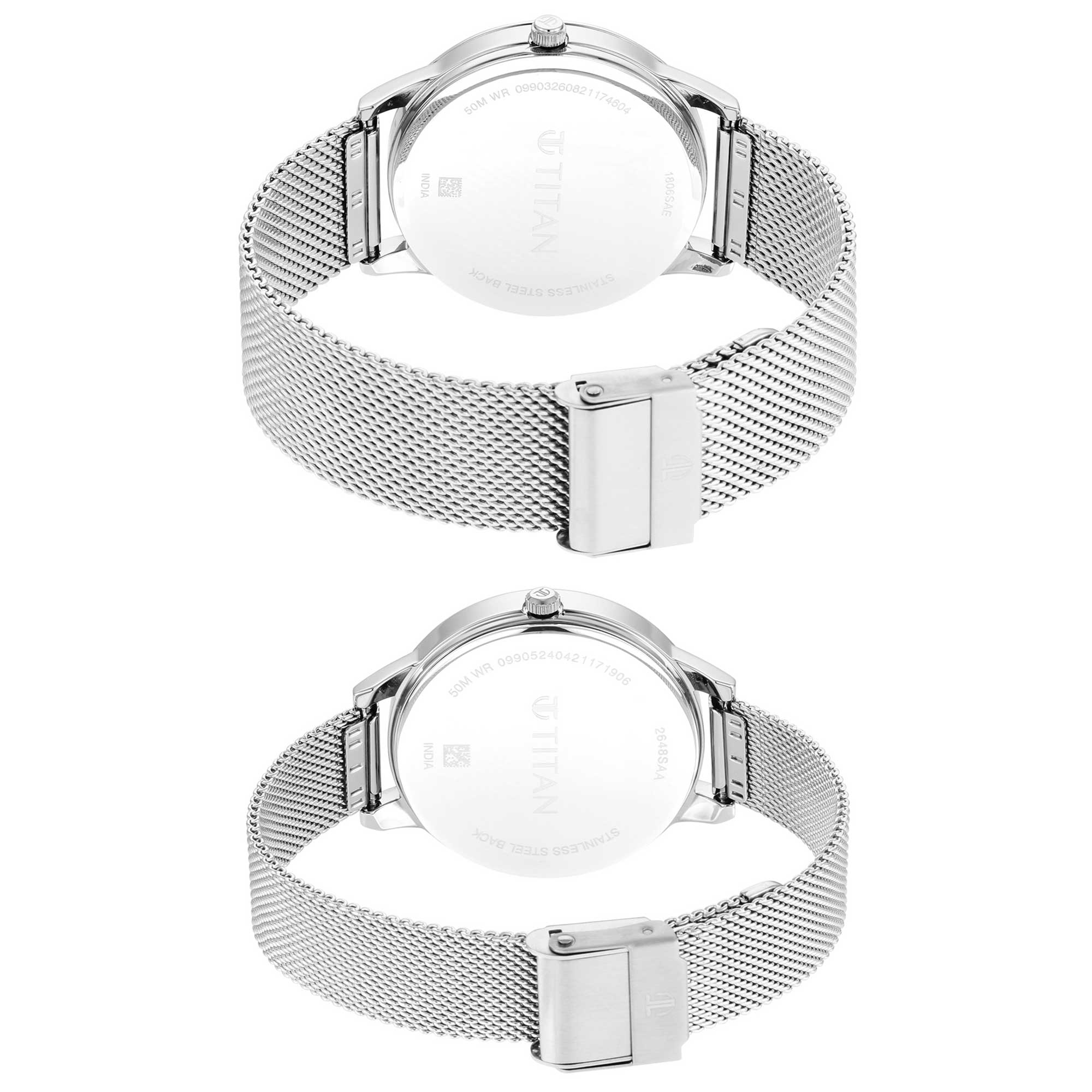 Titan Quartz Analog White Dial Stainless Steel Strap Watch for Couple - Image 6