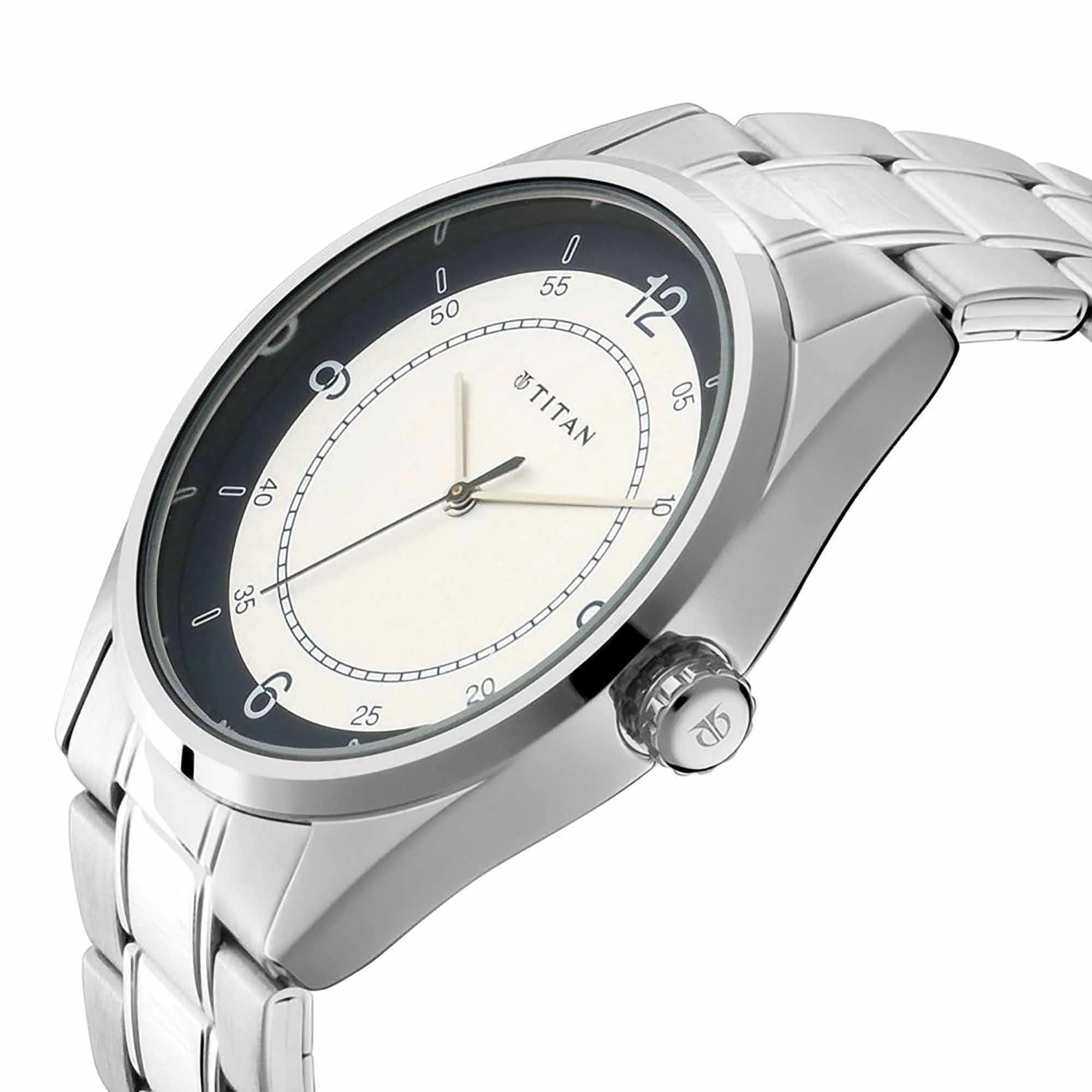 Titan Quartz Analog White Dial Stainless Steel Strap Watch for Men - Image 2
