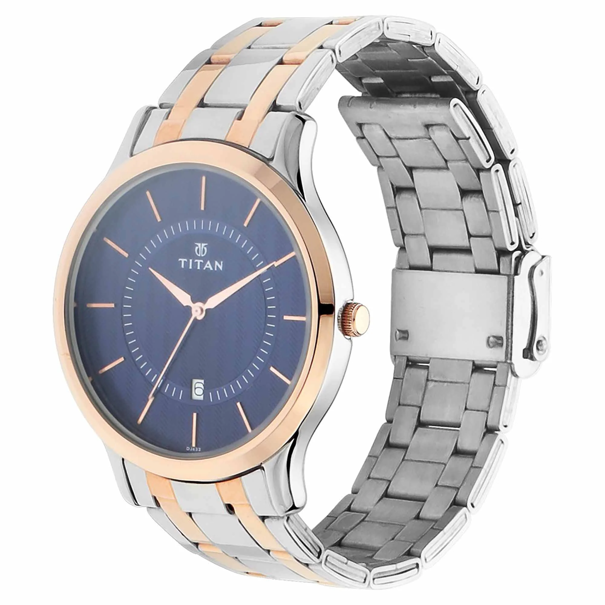 Titan Quartz Analog with Date Blue Dial Stainless Steel Strap Watch for Men - Image 2