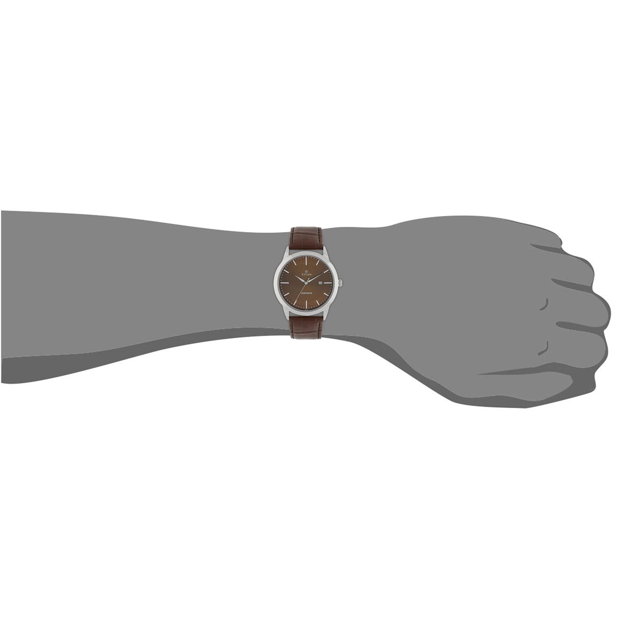 Titan Quartz Analog with Date Brown Dial Leather Strap Watch for Men - Image 6