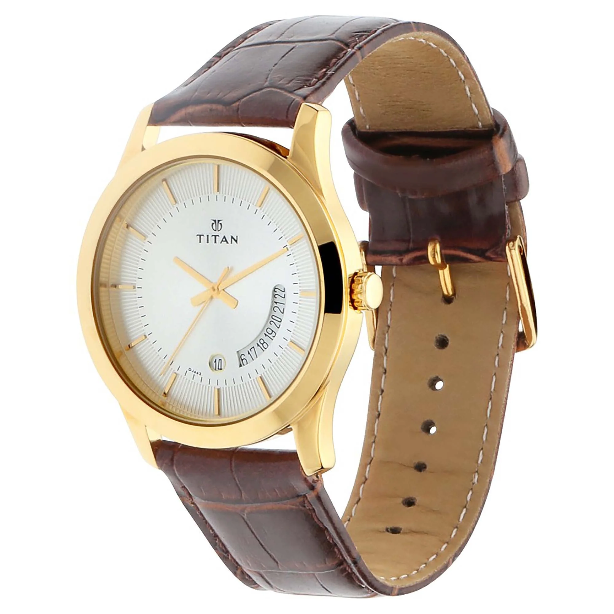 Titan Quartz Analog with Date Silver Dial Leather Strap Watch for Men - Image 2