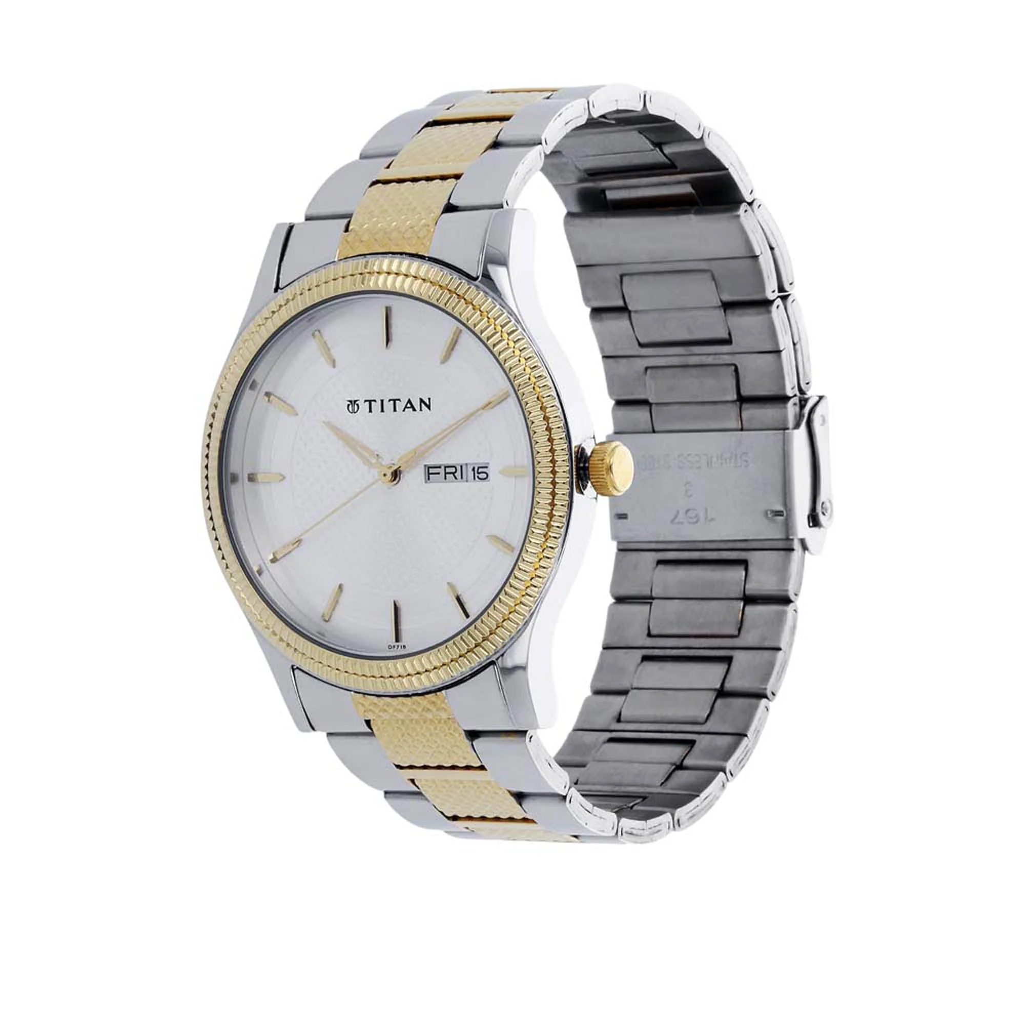 Titan Quartz Analog with Date Silver Dial Stainless Steel Strap Watch for Men - Image 2