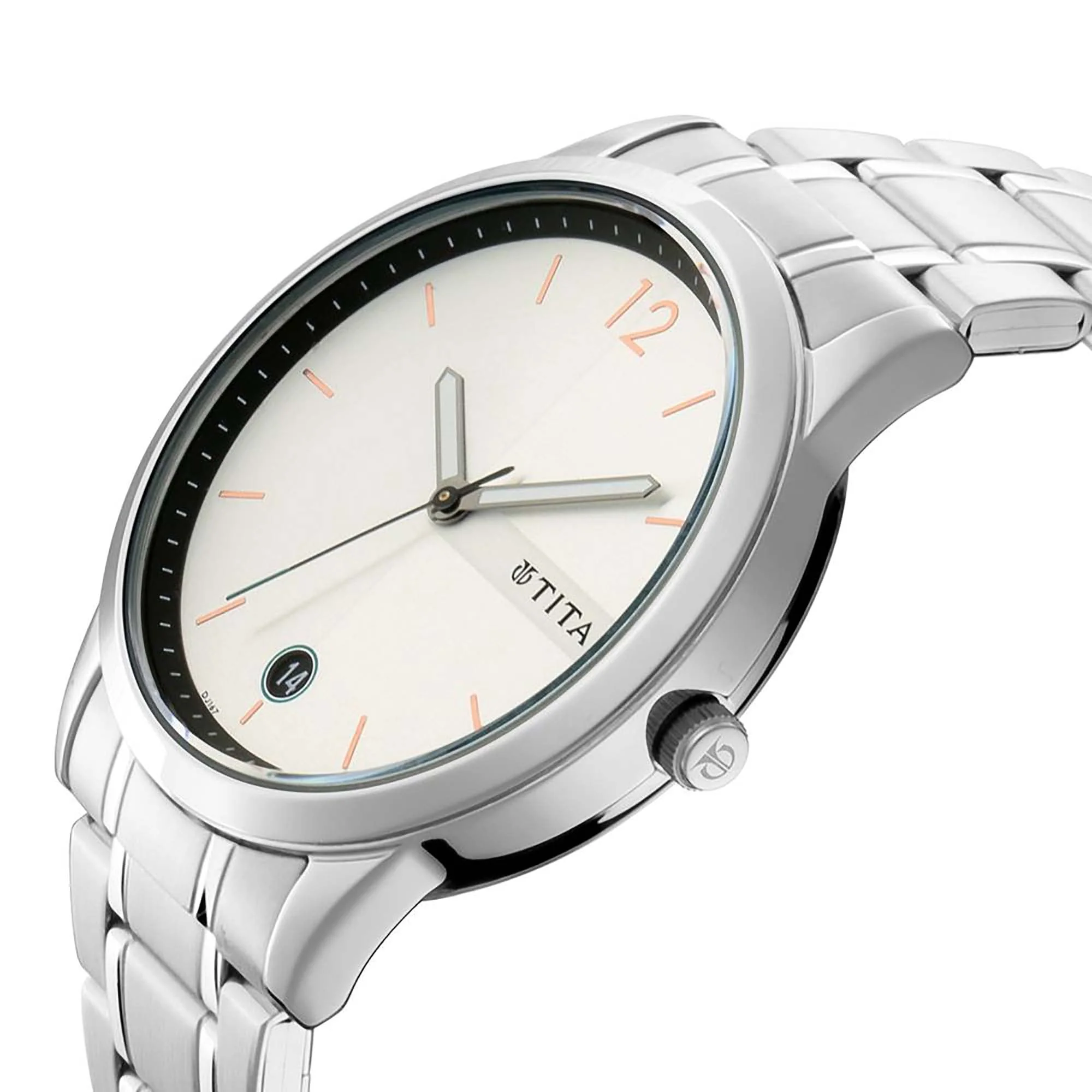 Titan Quartz Analog with Date White Dial Stainless Steel Strap Watch for Men - Image 2