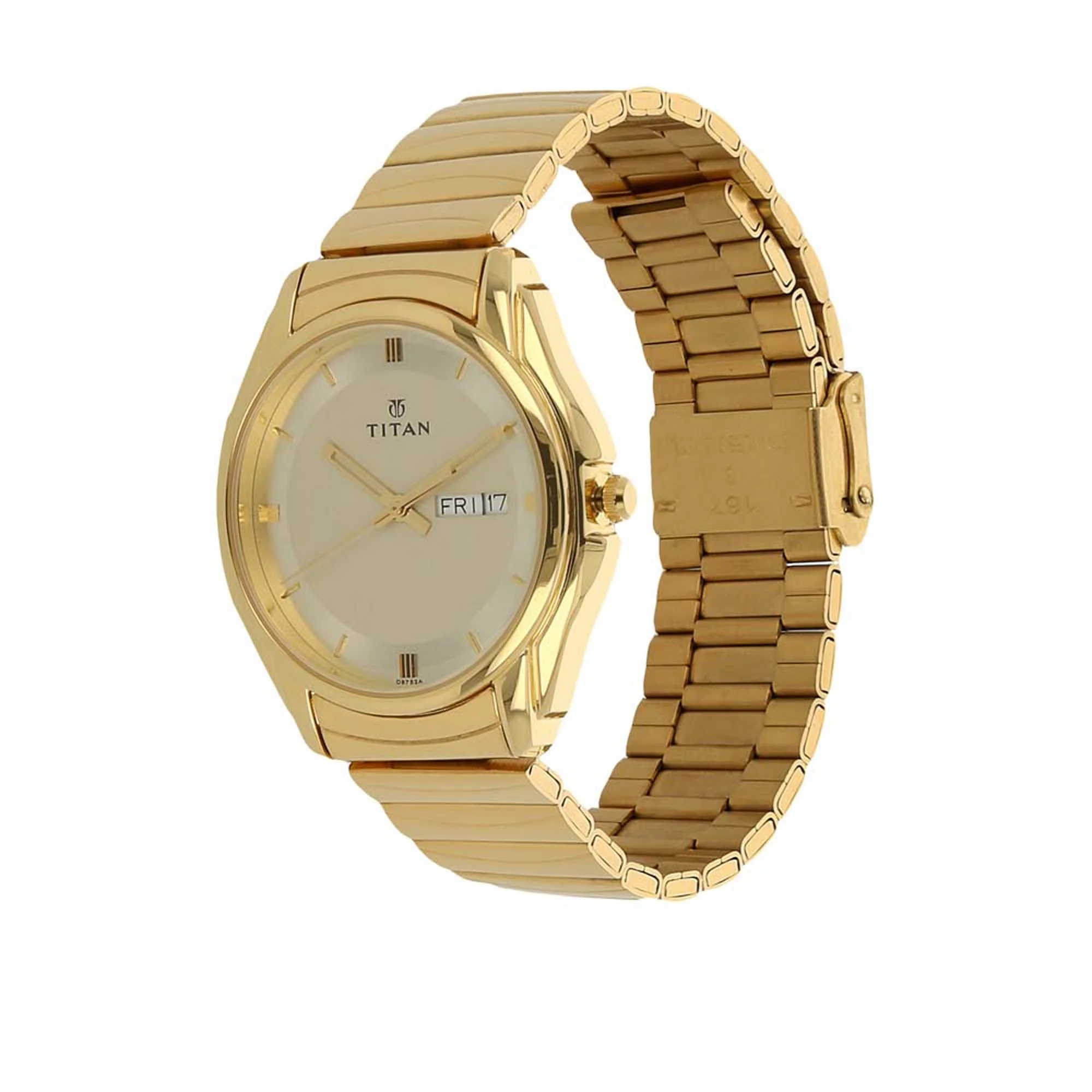 Titan Quartz Analog with Day and Date Champagne Dial Stainless Steel Strap Watch for Men - Image 2