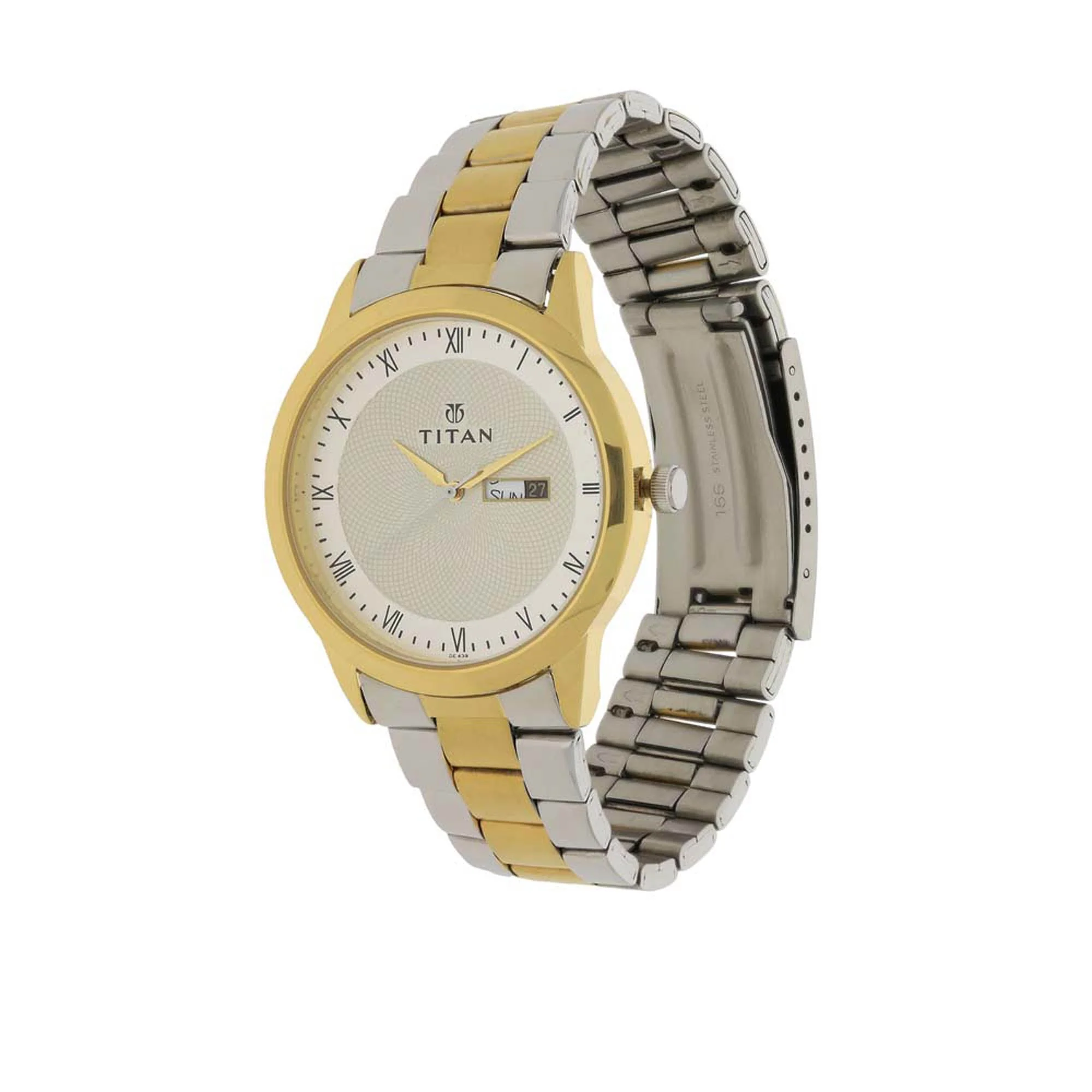 Titan Quartz Analog with Day and Date Champagne Dial Stainless Steel Strap Watch for Men - Image 3