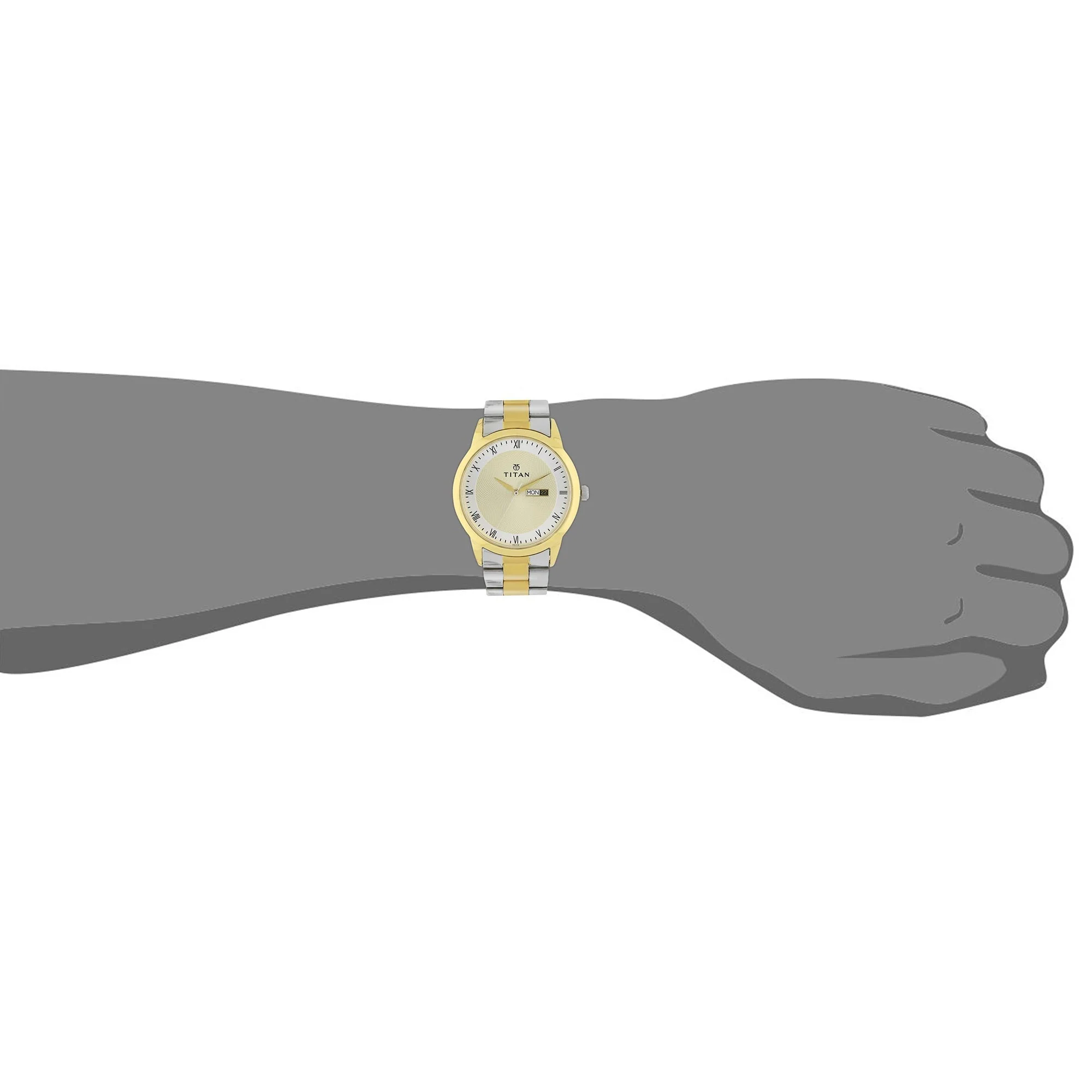 Titan Quartz Analog with Day and Date Champagne Dial Stainless Steel Strap Watch for Men - Image 6