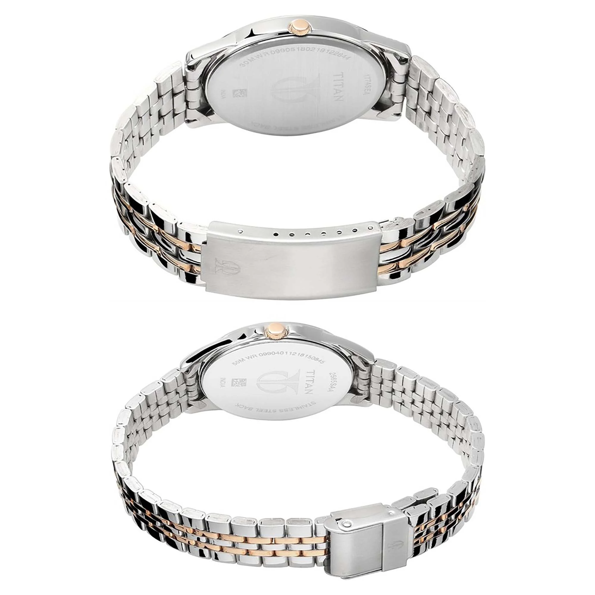 Titan Quartz Analog with Day and Date Silver Dial Stainless Steel Strap Watch for Couple - Image 4