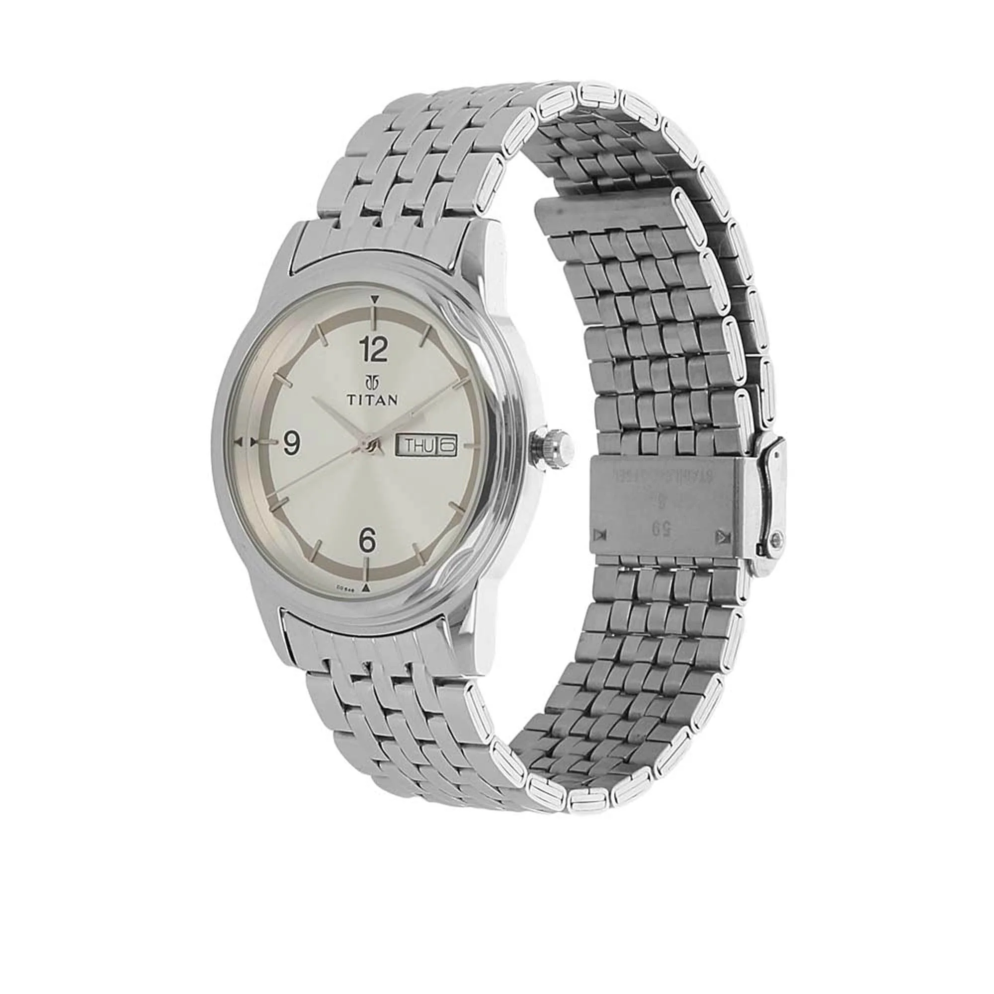 Titan Quartz Analog with Day and Date Silver Dial Stainless Steel Strap Watch for Men - Image 2
