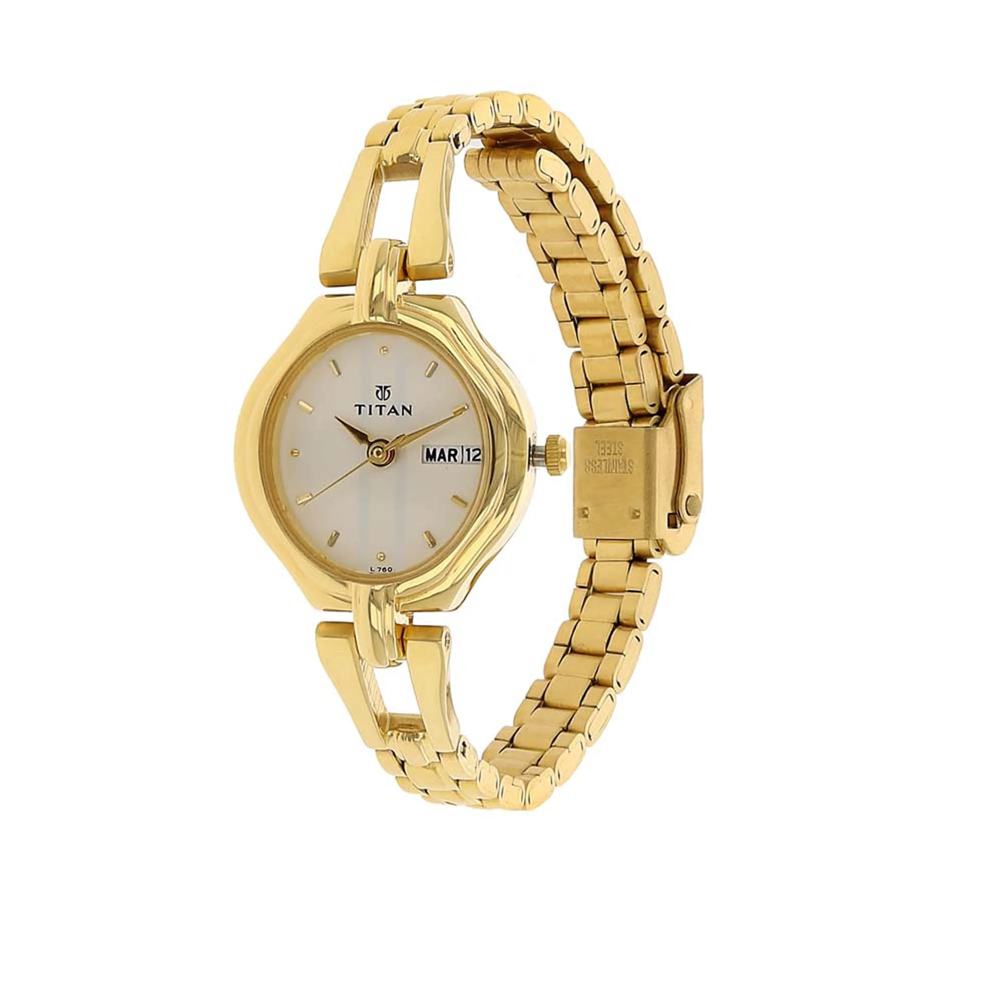 Titan Quartz Analog with Day and Date White Dial Stainless Steel Strap Watch for Women - Image 2