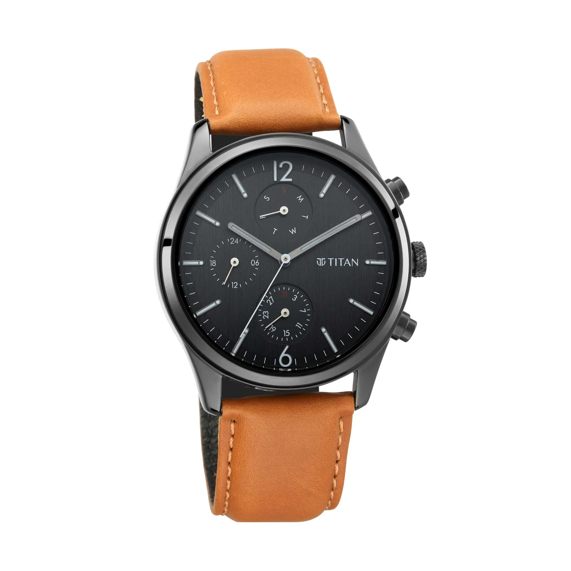 Titan Quartz Multifunction Black Dial Leather Strap Watch for Men - Image 2