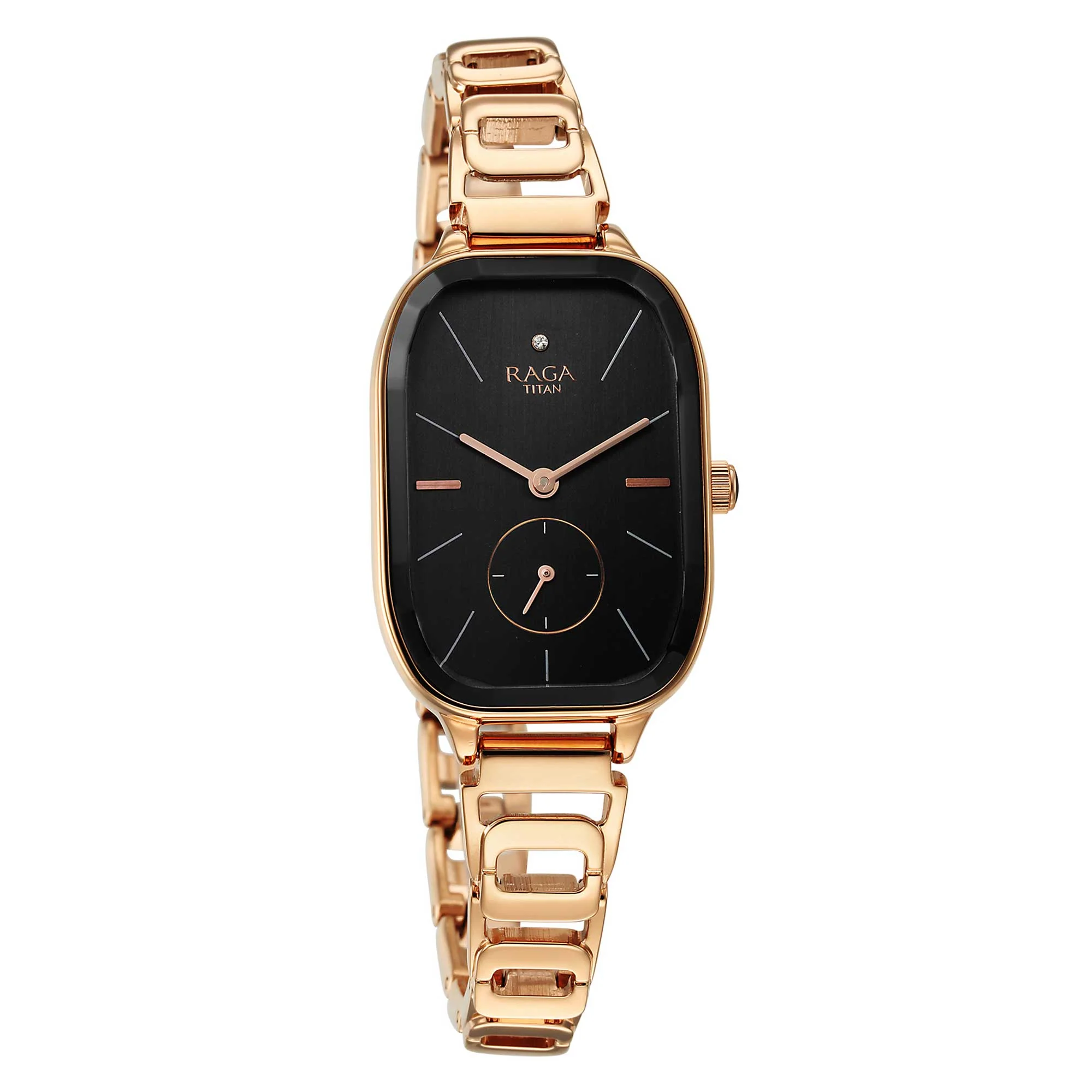 Titan Raga Chic Quartz Analog Black Dial Rose Gold Metal Strap Watch for Women - Image 3