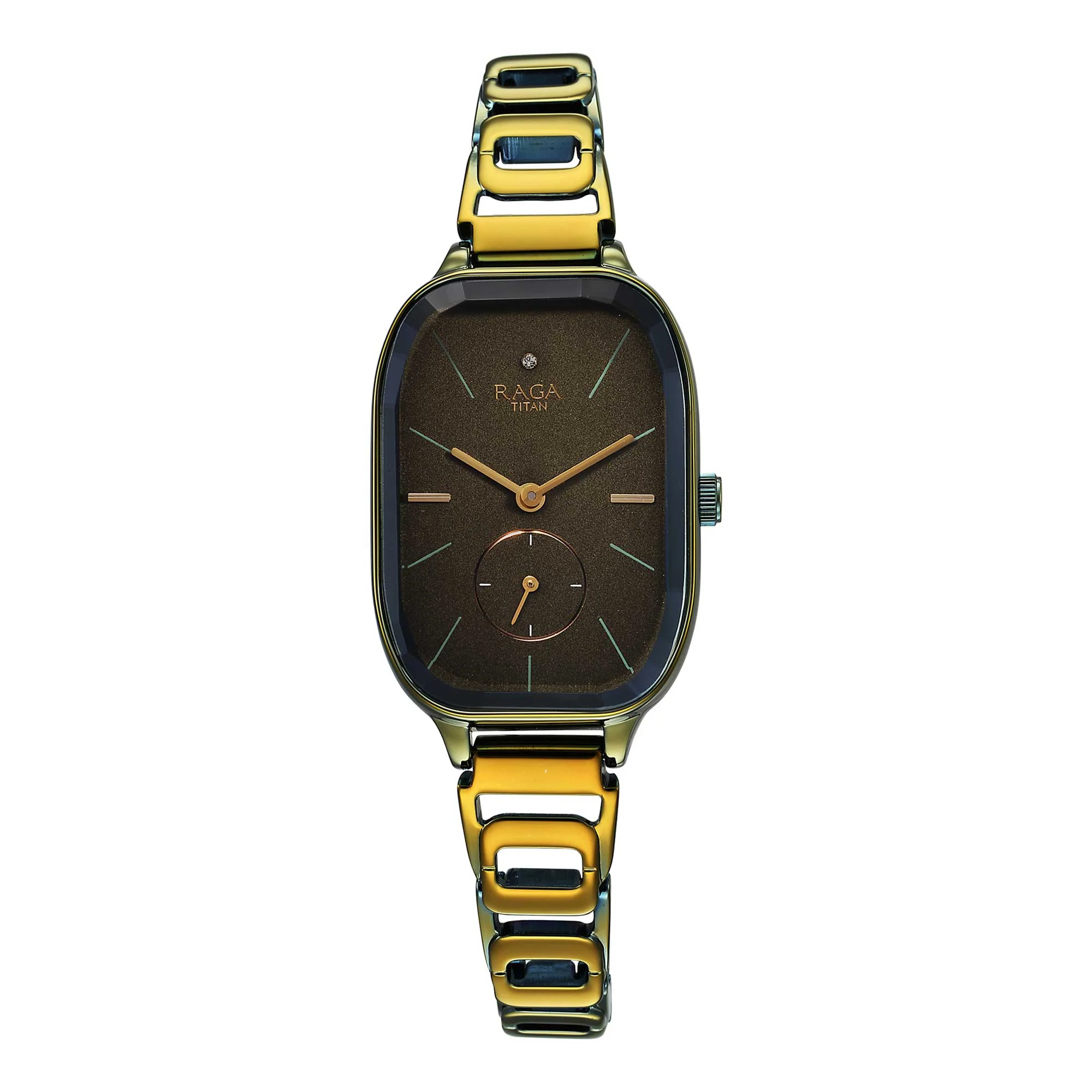 Titan Raga Chic Quartz Analog Green Dial Green Metal Strap Watch for Women - Image 2