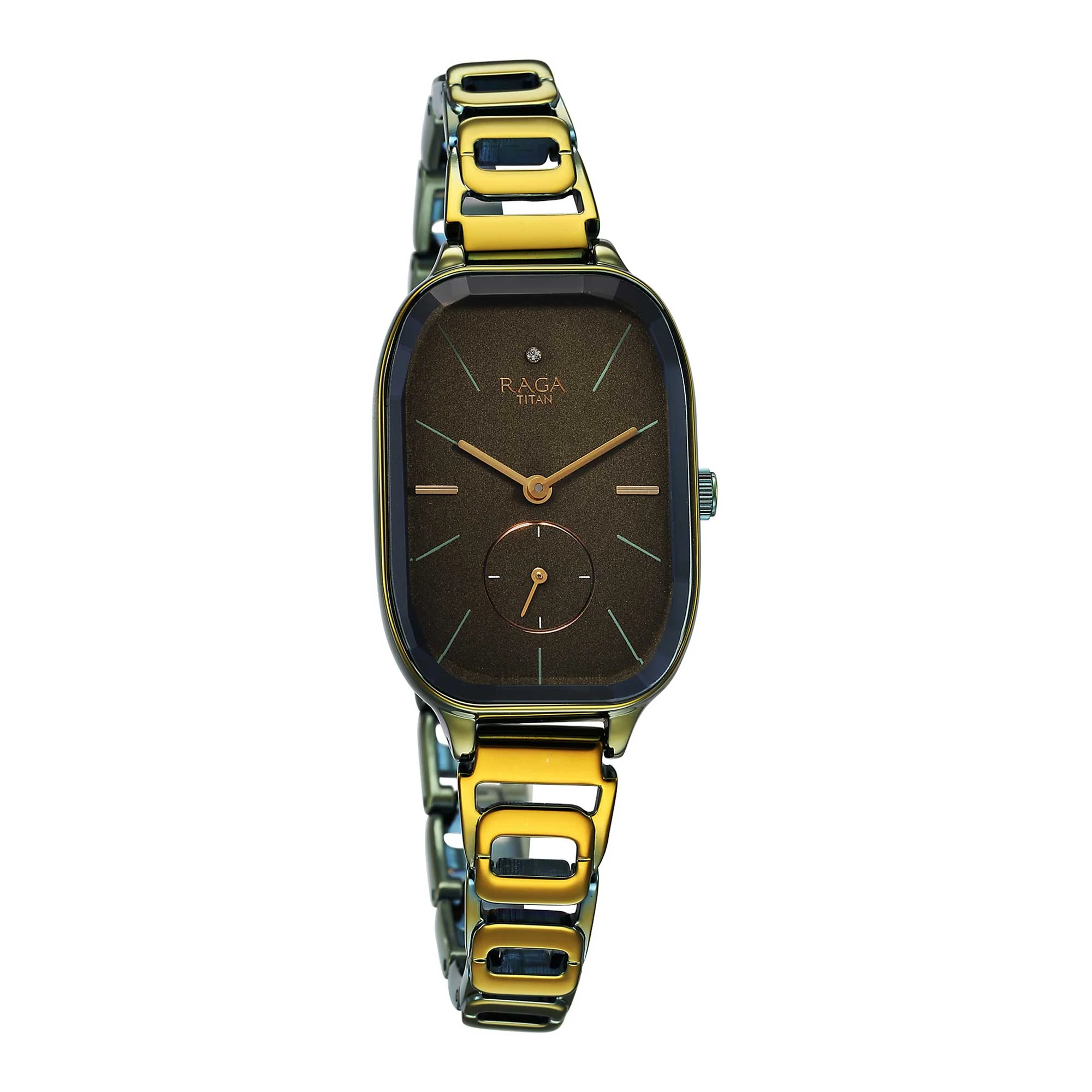 Titan Raga Chic Quartz Analog Green Dial Green Metal Strap Watch for Women - Image 3