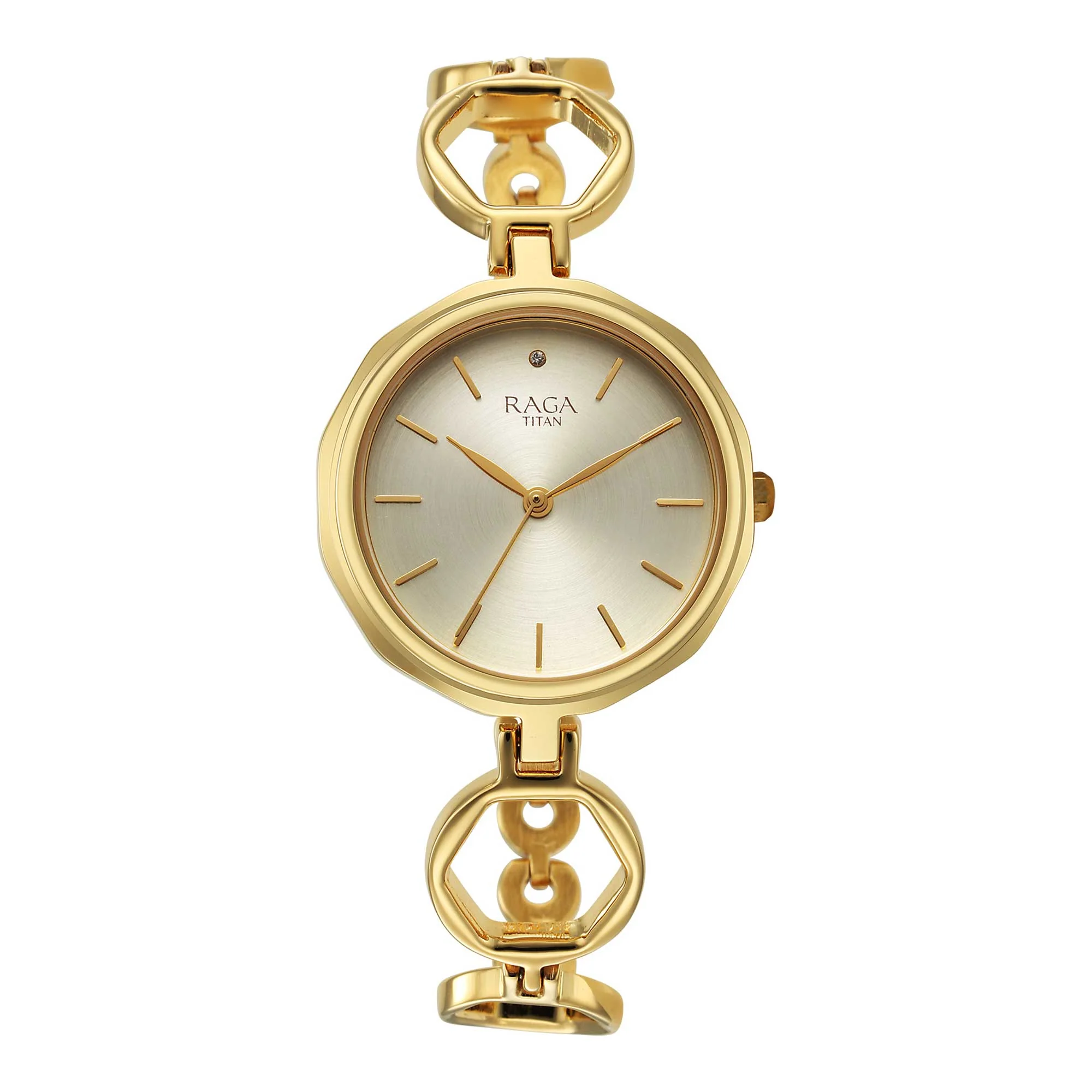 Titan Raga Viva Golden Dial Analog Quartz Metal Strap Watch for Women - Image 2