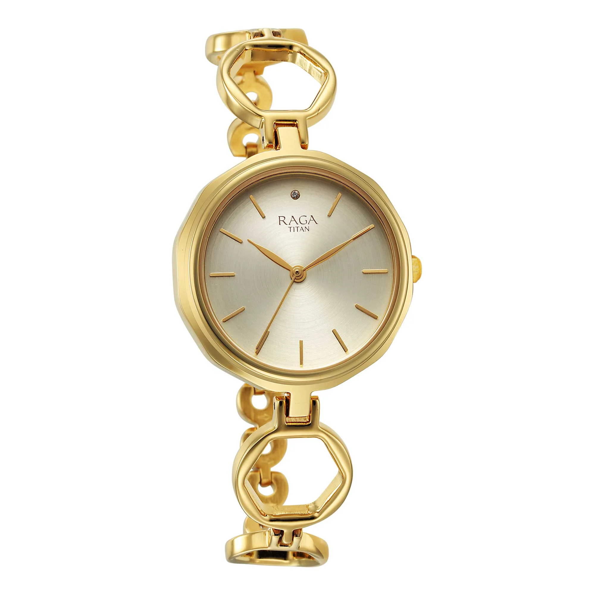 Titan Raga Viva Golden Dial Analog Quartz Metal Strap Watch for Women - Image 3