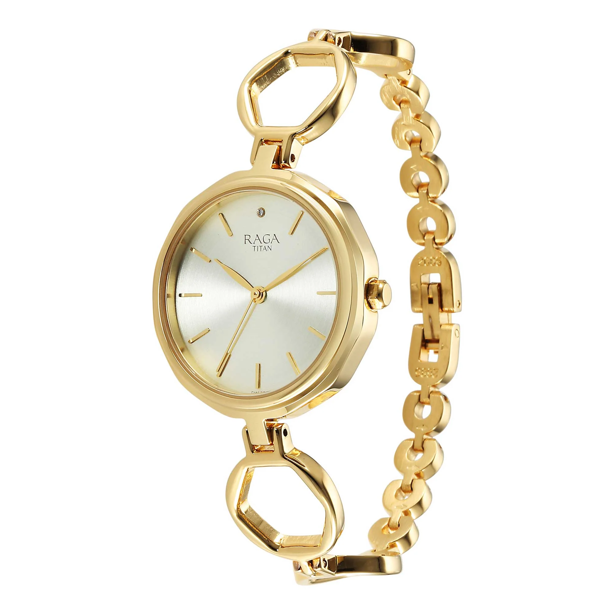 Titan Raga Viva Golden Dial Analog Quartz Metal Strap Watch for Women - Image 4