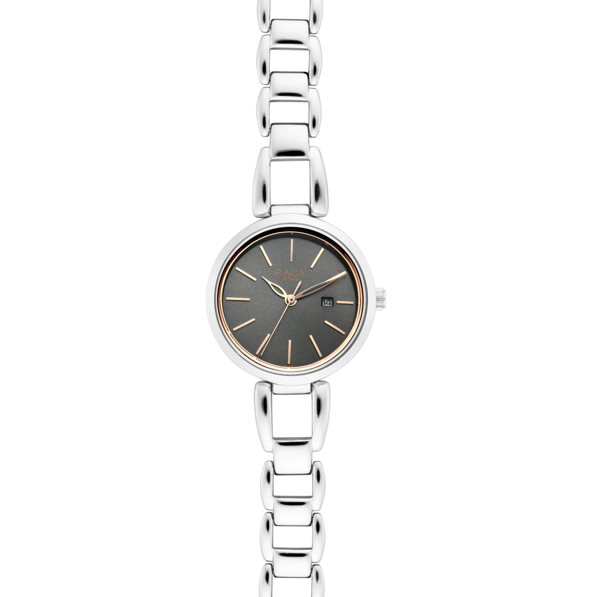 Titan Raga Viva Gun Dial Analog with Date Silver Metal Strap Watch for Women - Image 2