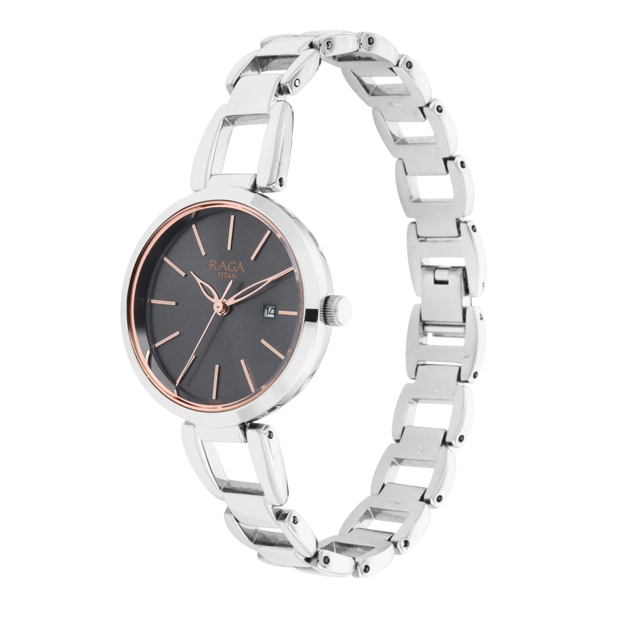 Titan Raga Viva Gun Dial Analog with Date Silver Metal Strap Watch for Women - Image 3