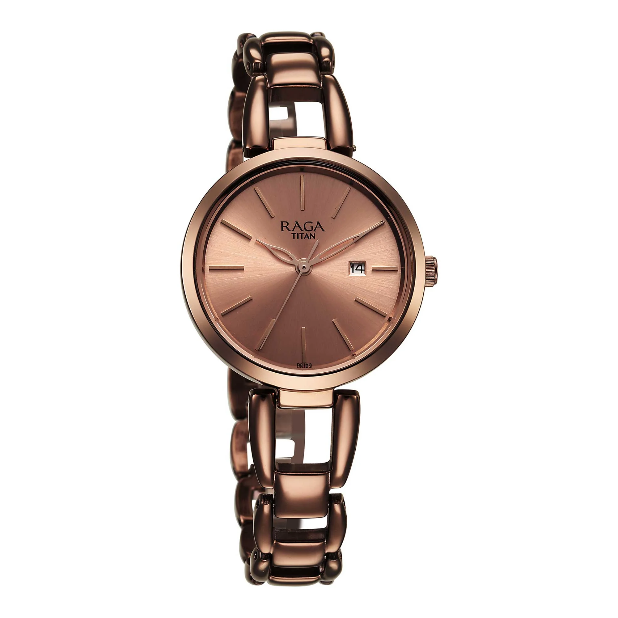 Titan Raga Viva Quartz Analog with Date Rose Gold Dial Brown Metal Strap Watch for Women - Image 3