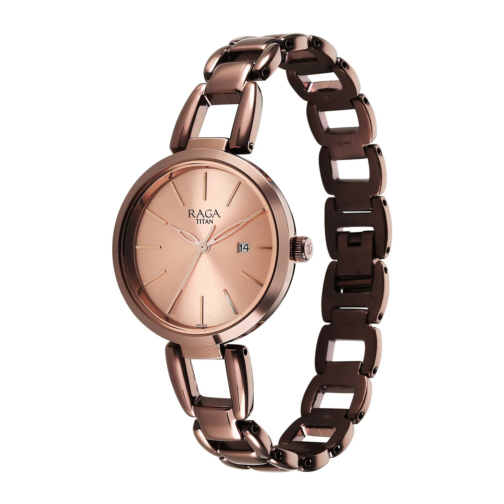 Titan Raga Viva Quartz Analog with Date Rose Gold Dial Brown Metal Strap Watch for Women - Image 4