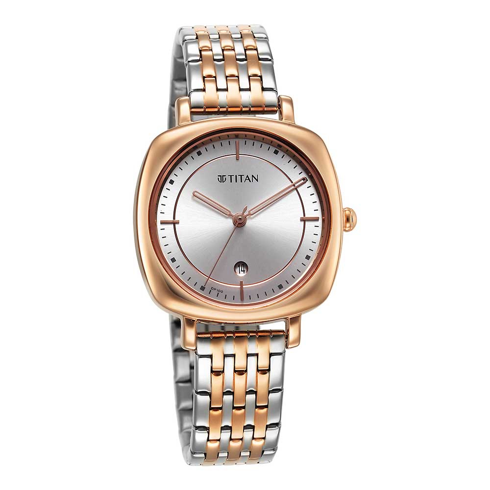 Titan Shaped Case Silver White Dial Metal Strap Watch - Image 3