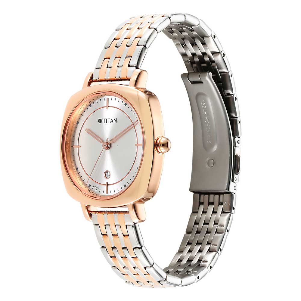 Titan Shaped Case Silver White Dial Metal Strap Watch - Image 4
