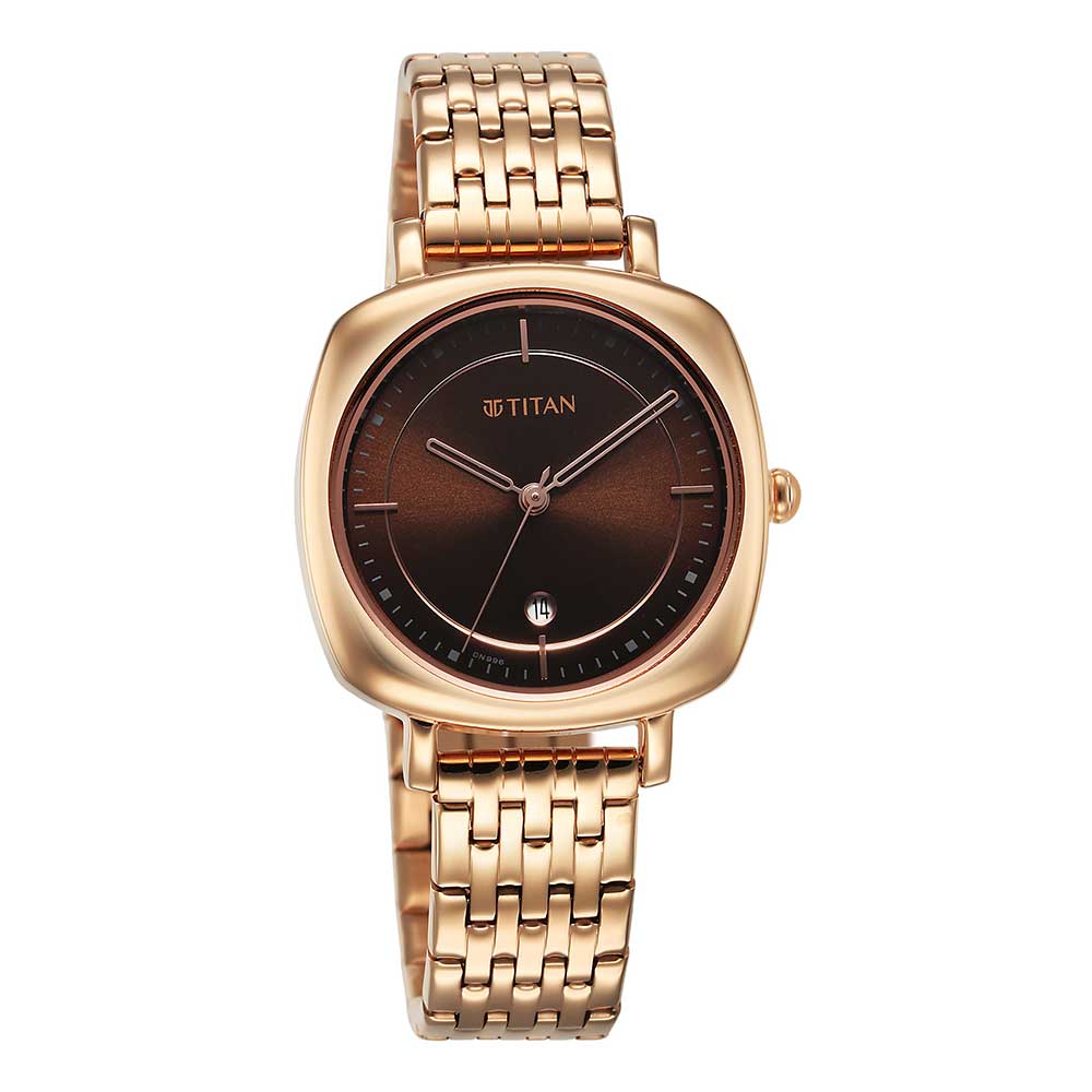 Titan Shaped Cases Brown Dial Metal Strap Watch - Image 3
