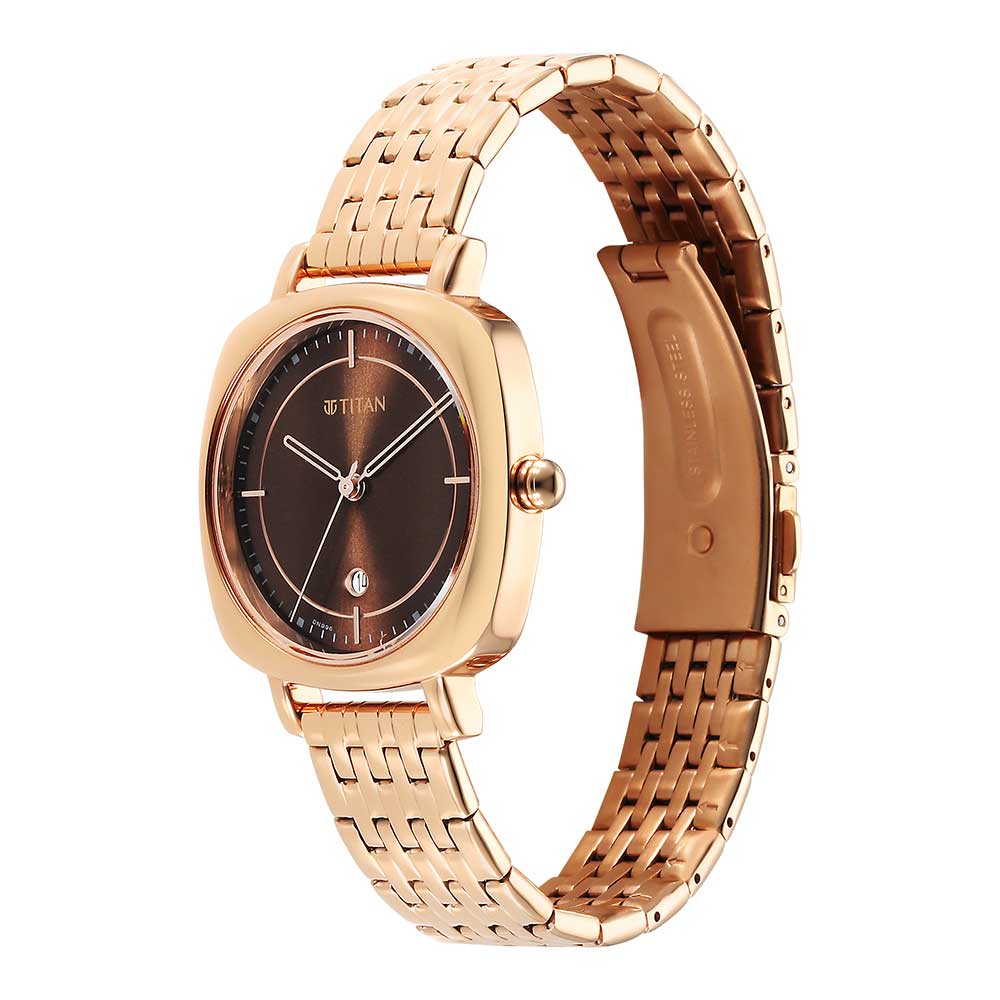Titan Shaped Cases Brown Dial Metal Strap Watch - Image 4