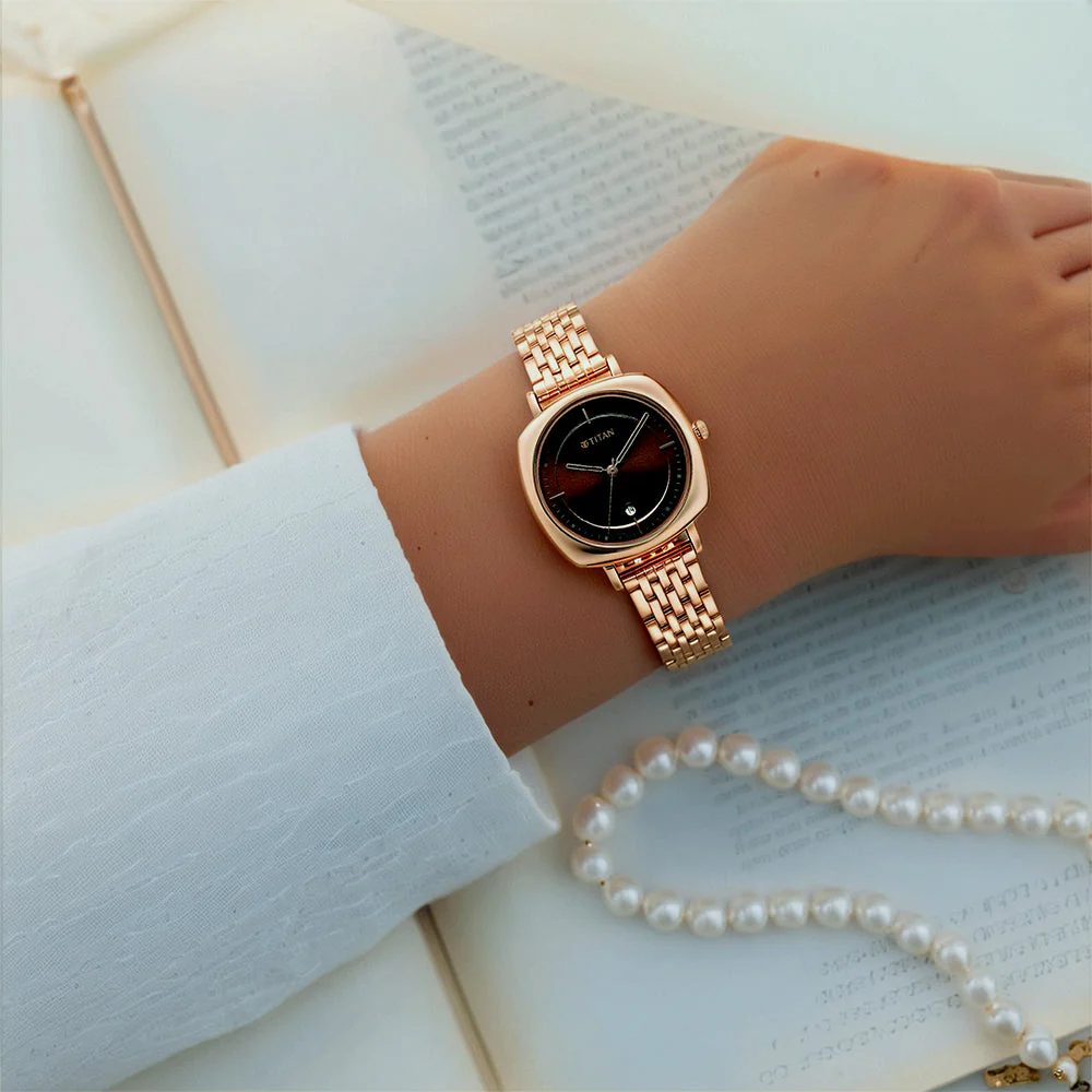 Titan Shaped Cases Brown Dial Metal Strap Watch - Image 7