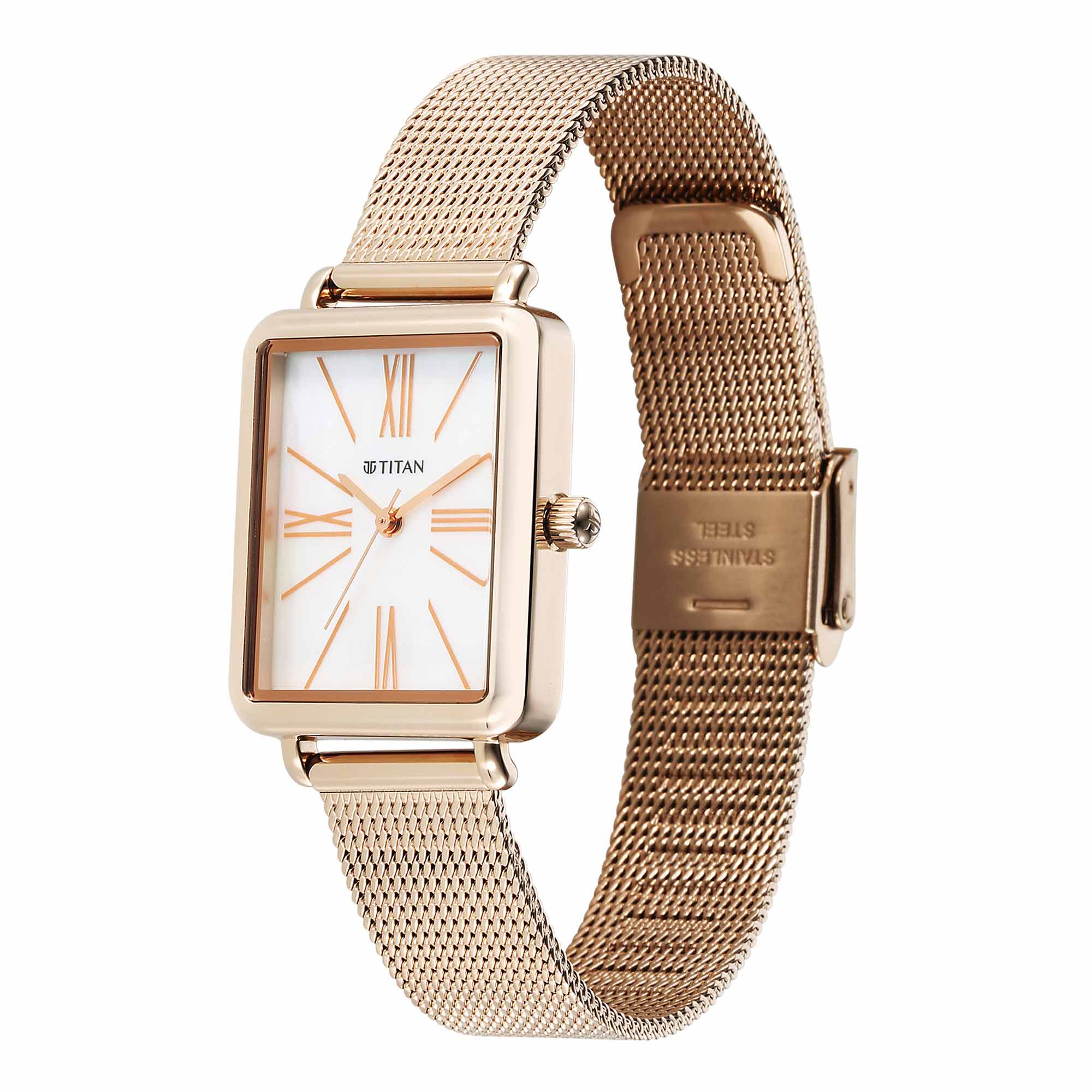 Titan Slimline Quartz Analog Mother Of Pearl Dial Rose Gold Stainless Steel Strap Watch for Women - Image 4