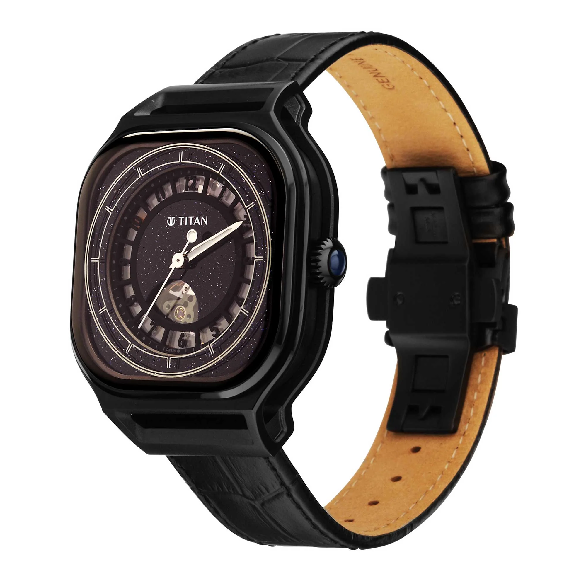 Titan Stellar Automatic Blue Dial Leather Strap Watch for Men - Image 4