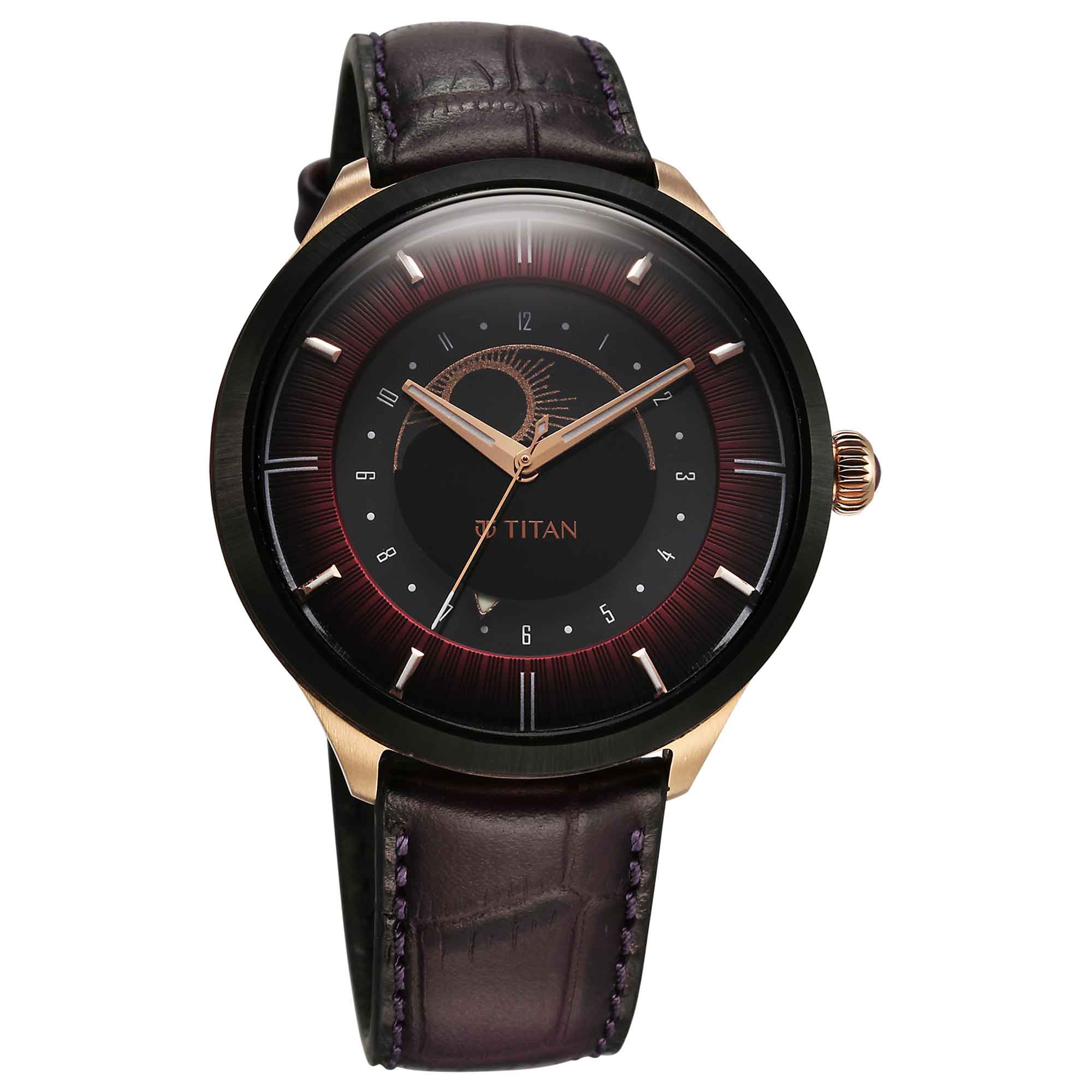 Titan Stellar Caleum Sun Moon Disc Red Dial Analog Watch - Image 4
