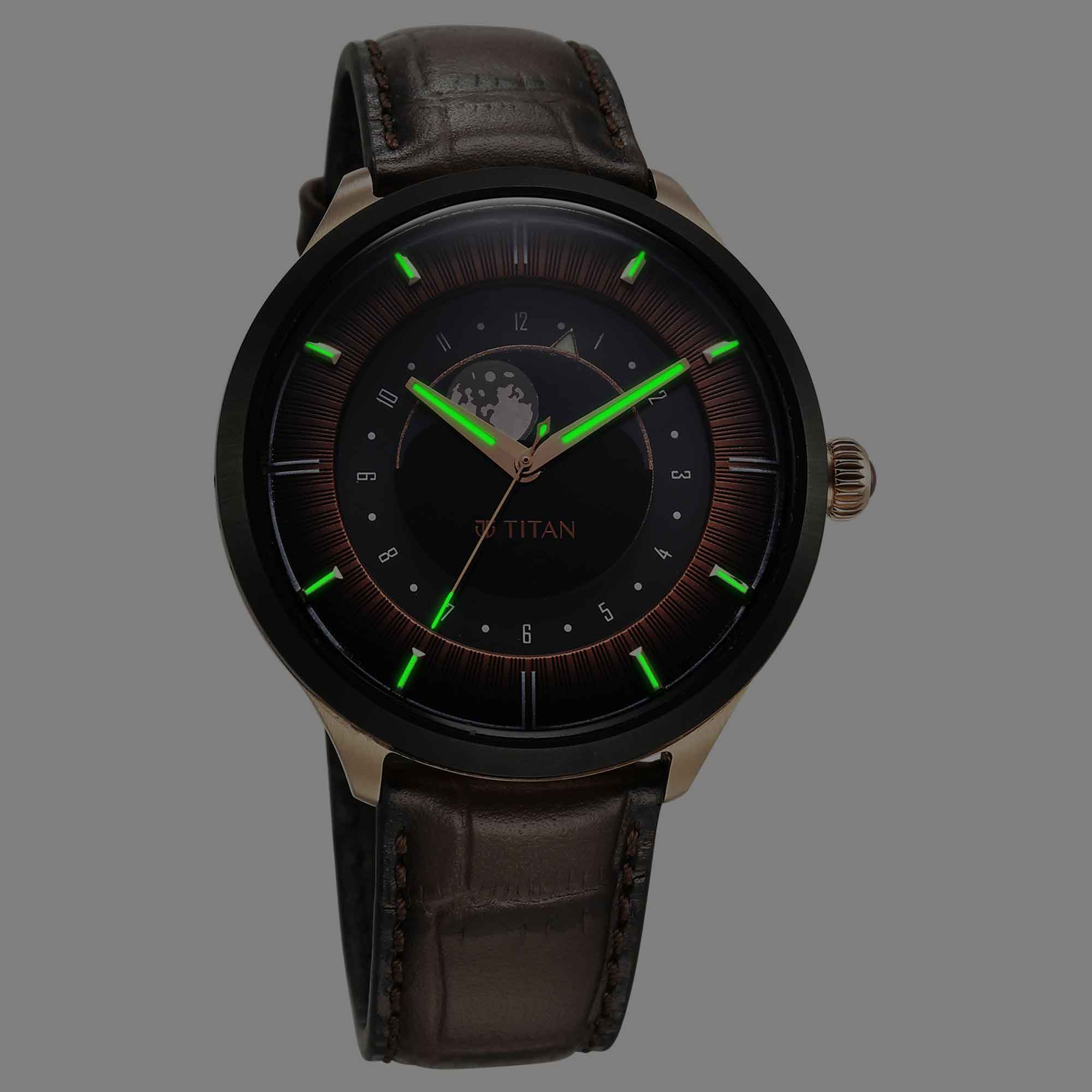 Titan Stellar Luna Sun Moon Disc Brown Dial Watch - Image 2