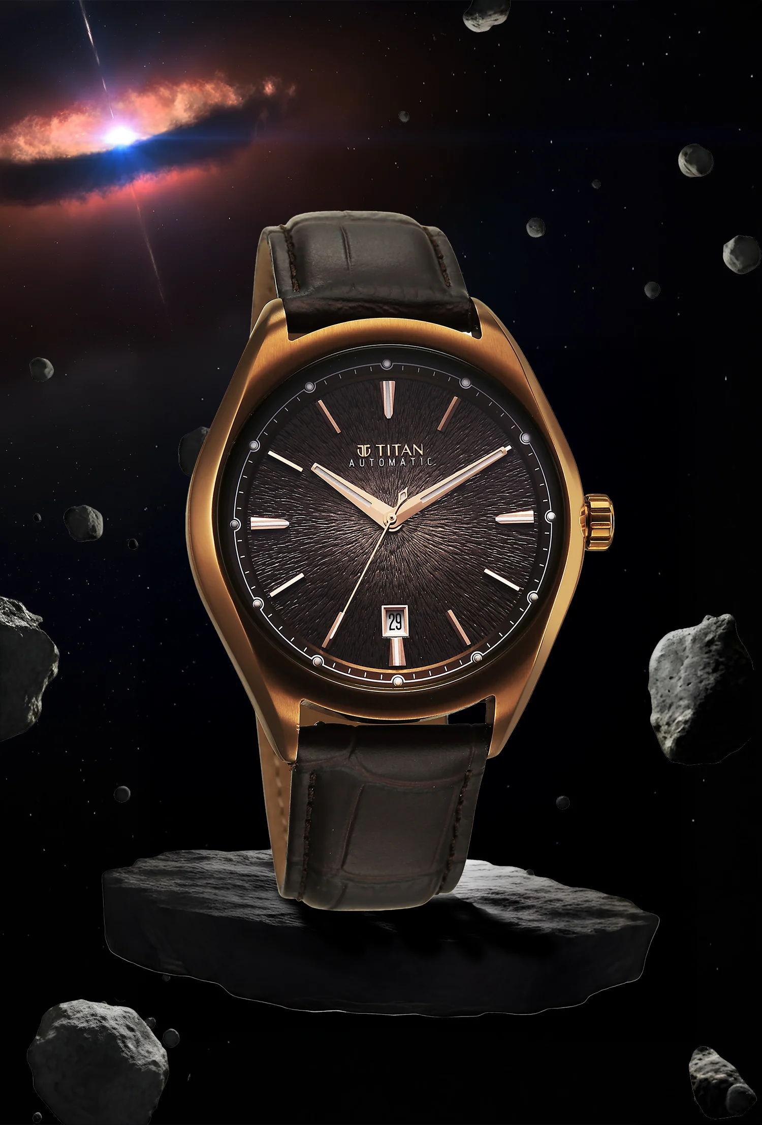 Titan Stellar Starburst Brown Dial Concealed Automatic Watch - Image 3