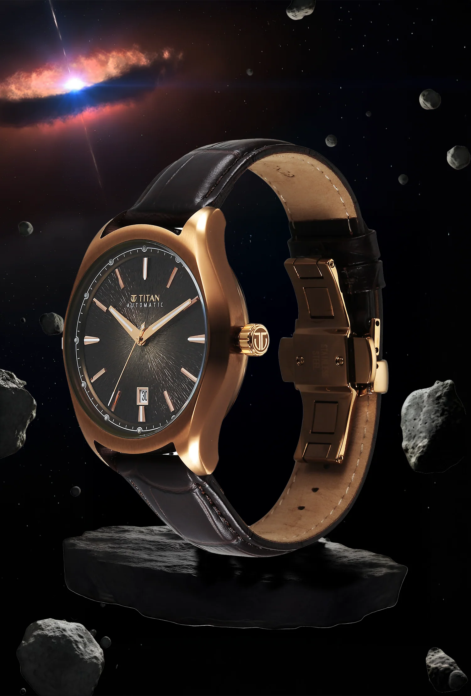 Titan Stellar Starburst Brown Dial Concealed Automatic Watch - Image 4