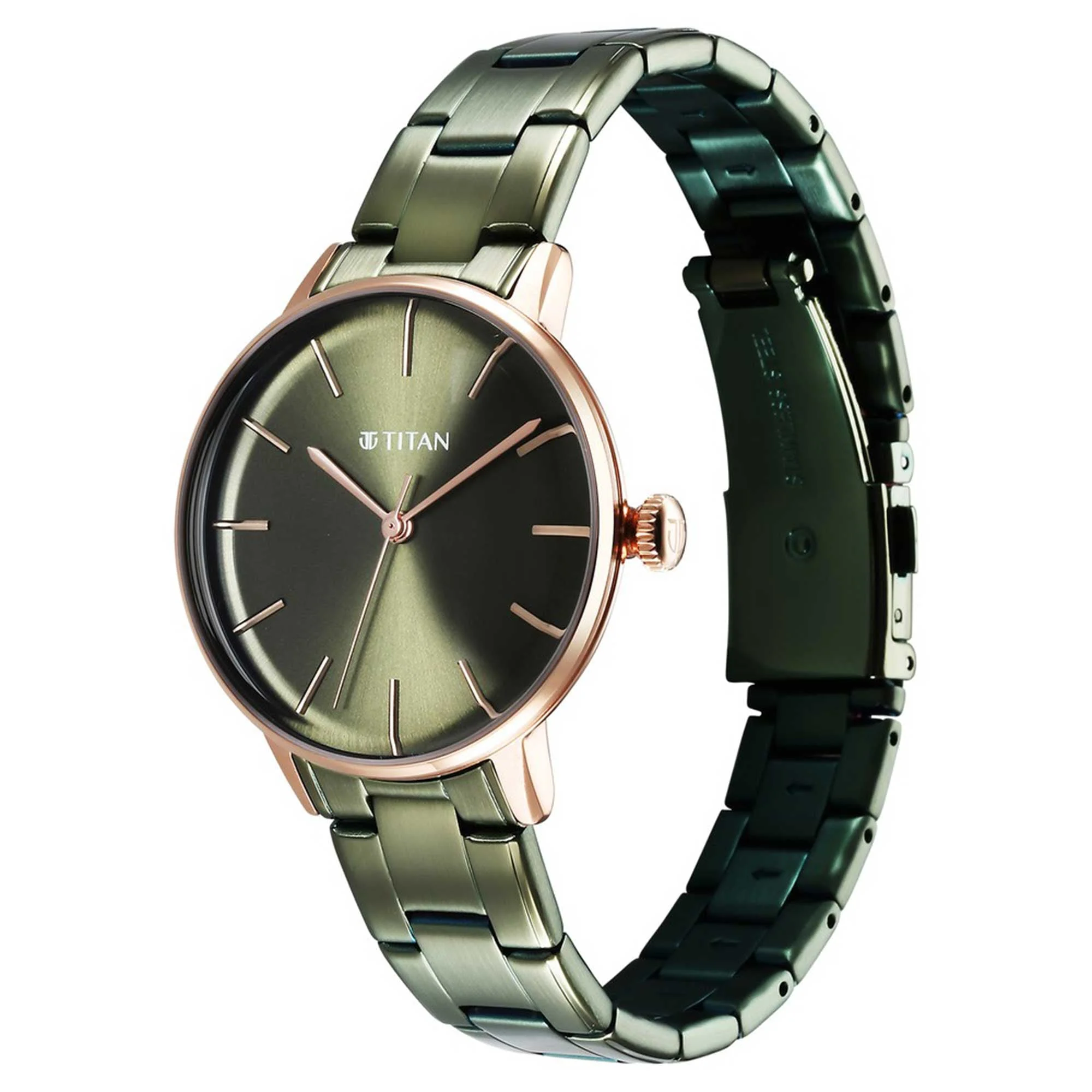 Titan TGIF Quartz Analog Green Dial Green Stainless Steel Strap Watch for Women - Image 4