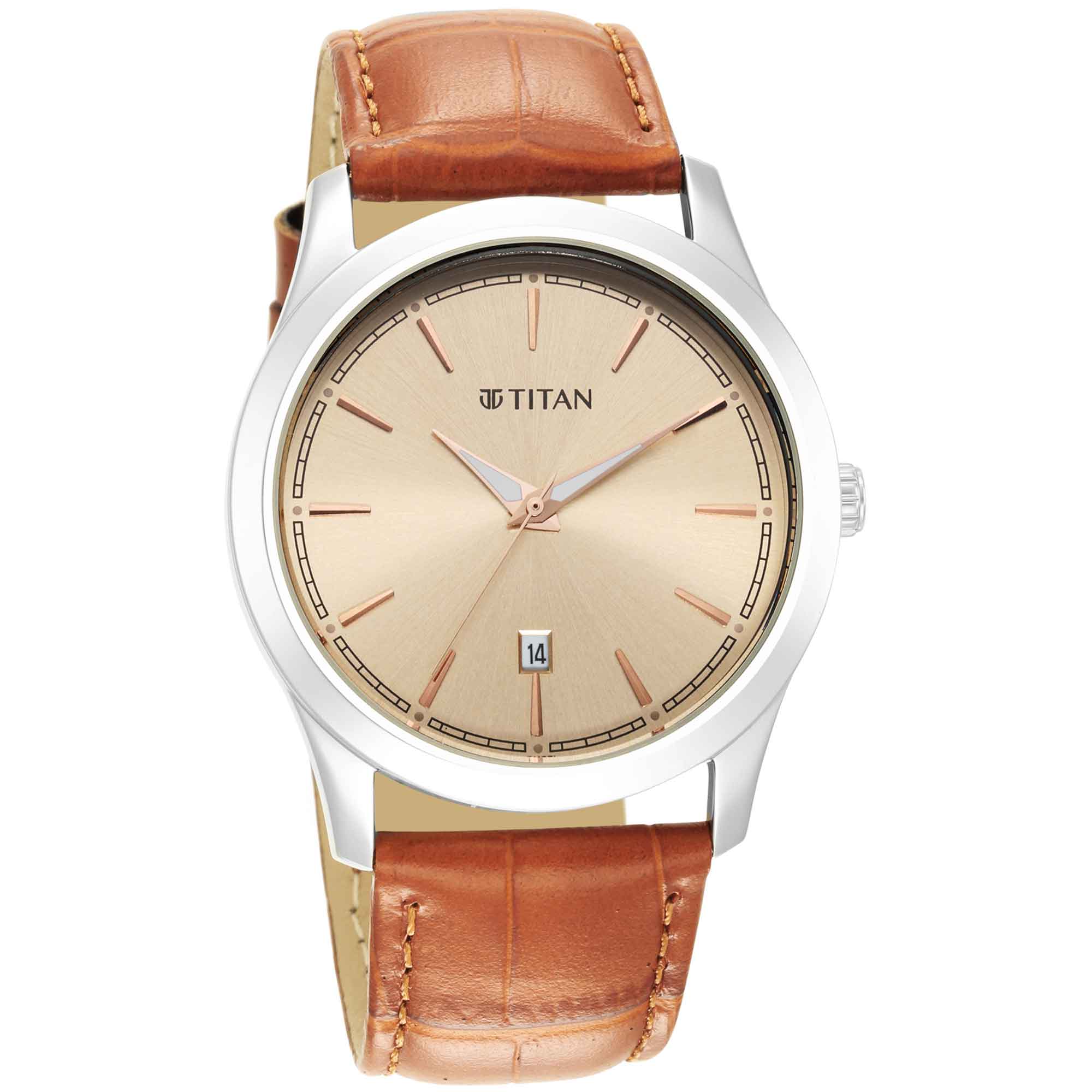 Titan Trendsetters Light Rose Gold Dial Analog Leather Strap watch for Men - Image 2